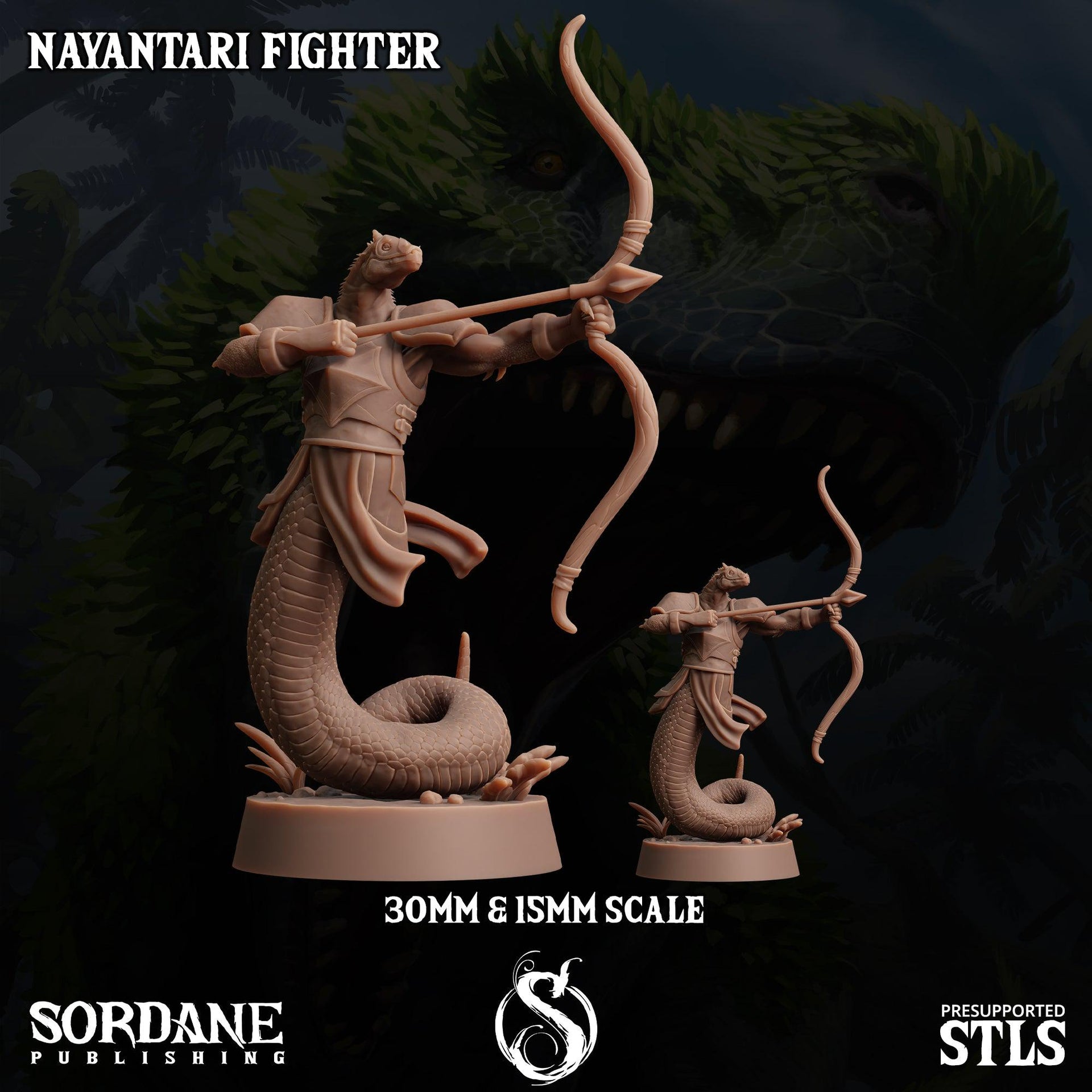 Nayantari Fighter, Snakefolk Fighter - Sordane Publishing | 28mm and 32mm | Wargaming | DnD | Tabletop Roleplaying