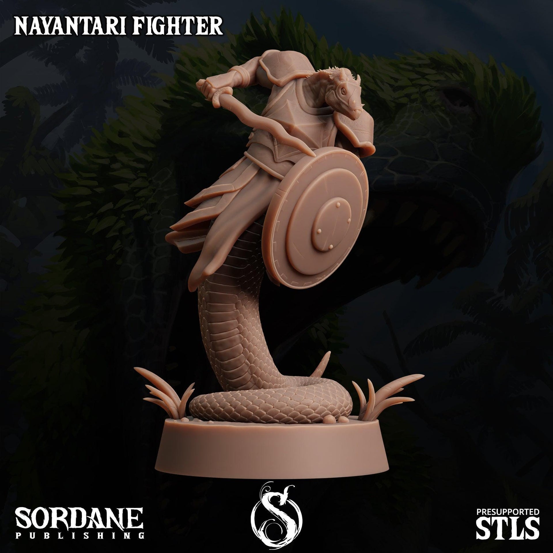 Nayantari Fighter, Snakefolk Fighter - Sordane Publishing | 28mm and 32mm | Wargaming | DnD | Tabletop Roleplaying