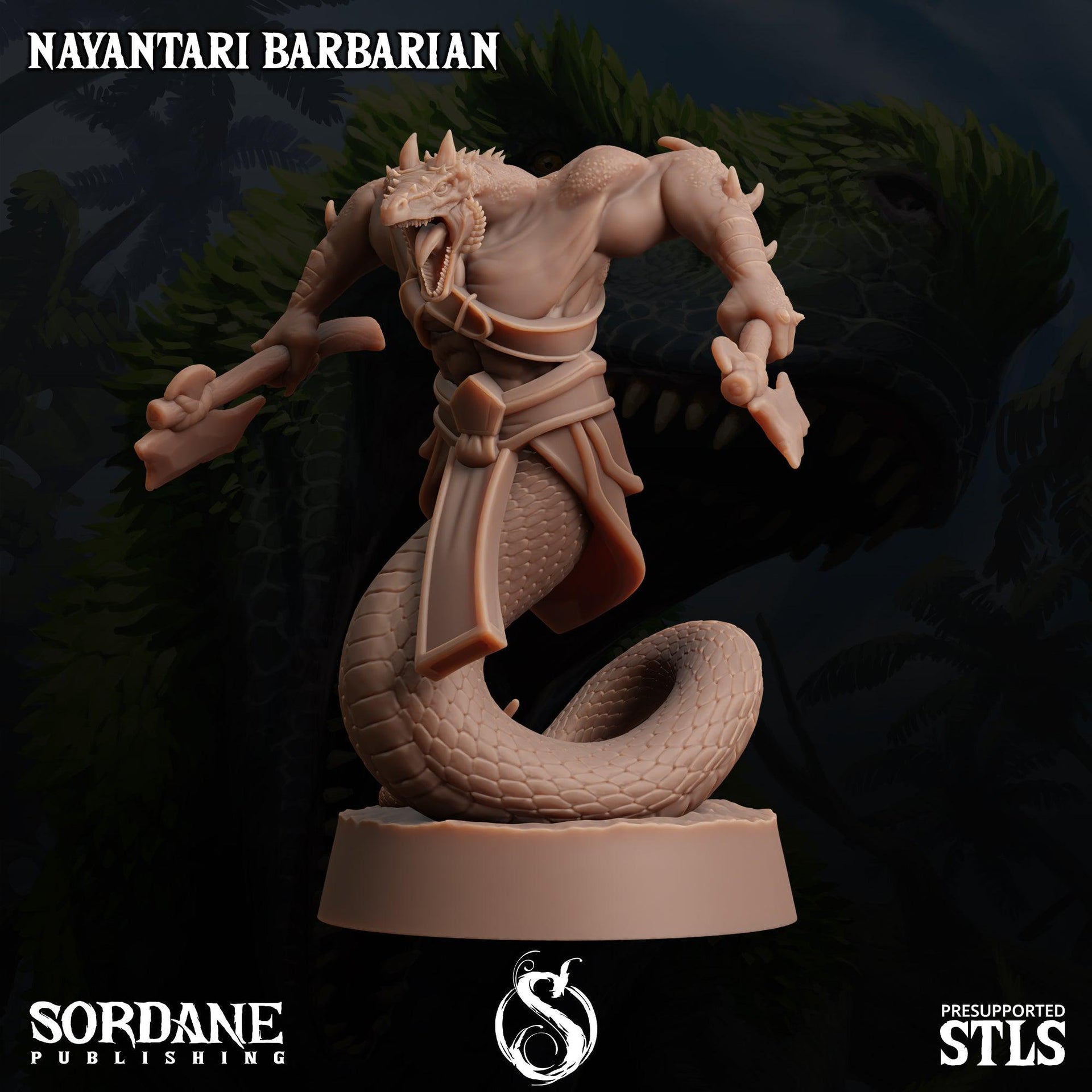 Nayantari Barbarian, Snakefolk Fighter - Sordane Publishing | 28mm and 32mm | Wargaming | DnD | Tabletop Roleplaying