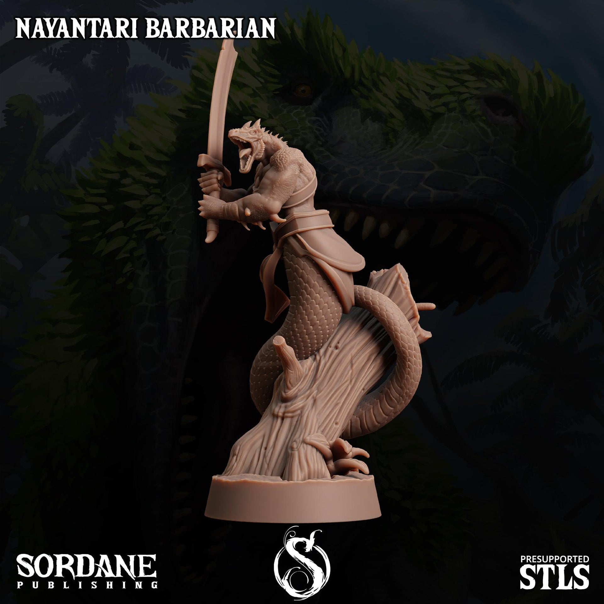 Nayantari Barbarian, Snakefolk Fighter - Sordane Publishing | 28mm and 32mm | Wargaming | DnD | Tabletop Roleplaying