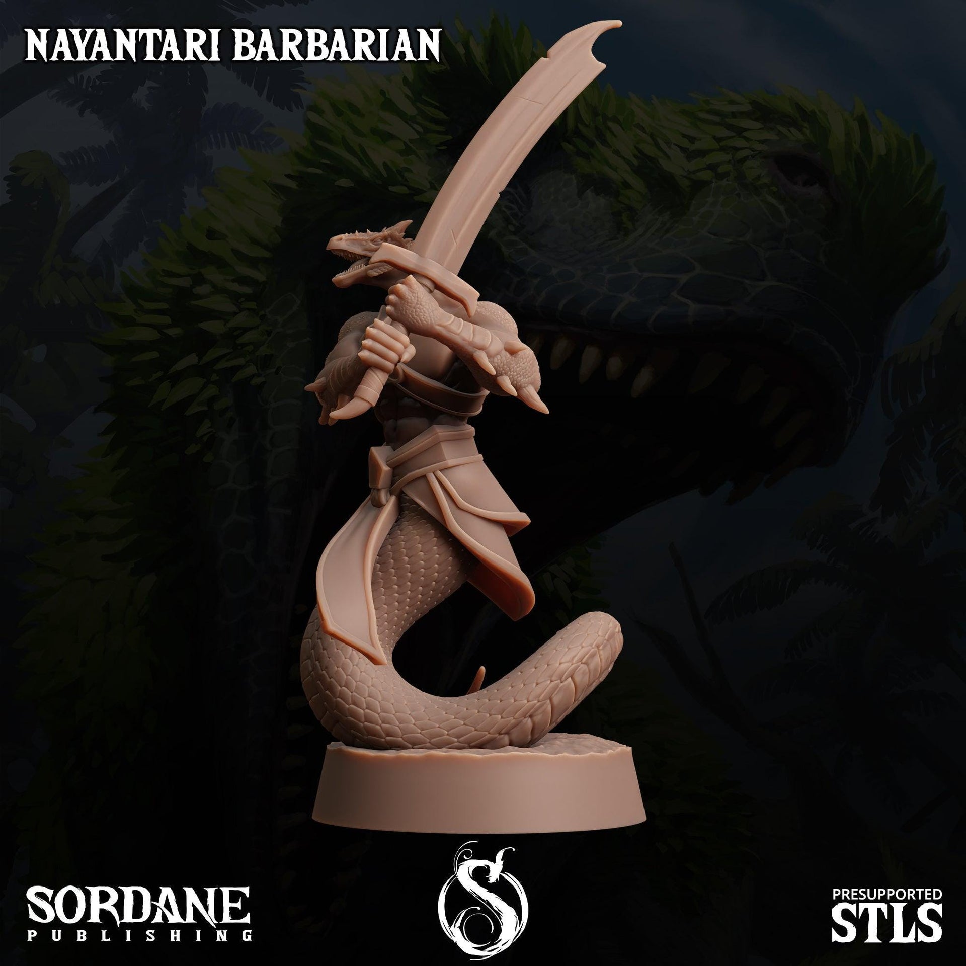 Nayantari Barbarian, Snakefolk Fighter - Sordane Publishing | 28mm and 32mm | Wargaming | DnD | Tabletop Roleplaying