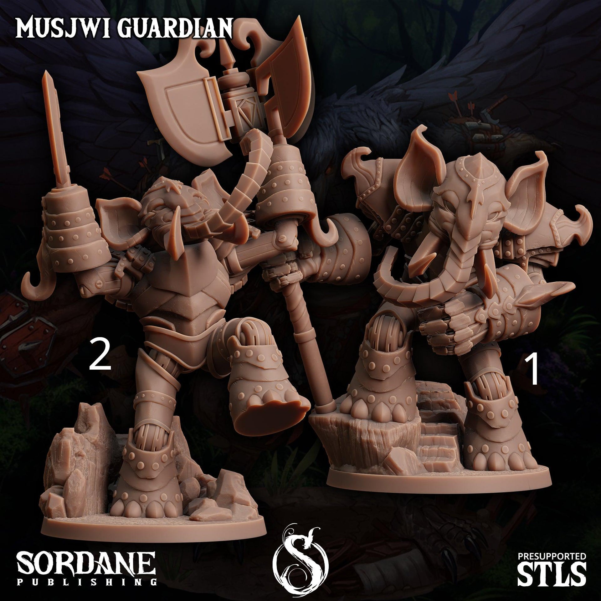 Musjwi Guardian, Elephantfolk Paladin - Sordane Publishing | 28mm and 32mm | Wargaming | DnD | Tabletop Roleplaying