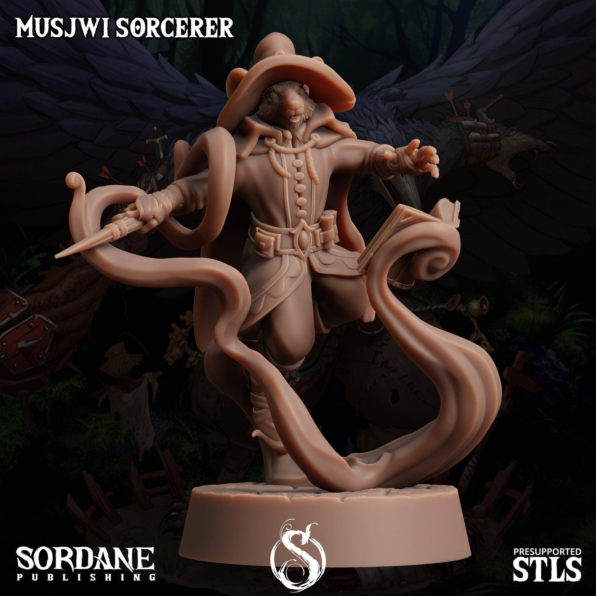 Musjwi Sorcerer, Mousefolk Mage - Sordane Publishing | 28mm and 32mm | Wargaming | DnD | Tabletop Roleplaying