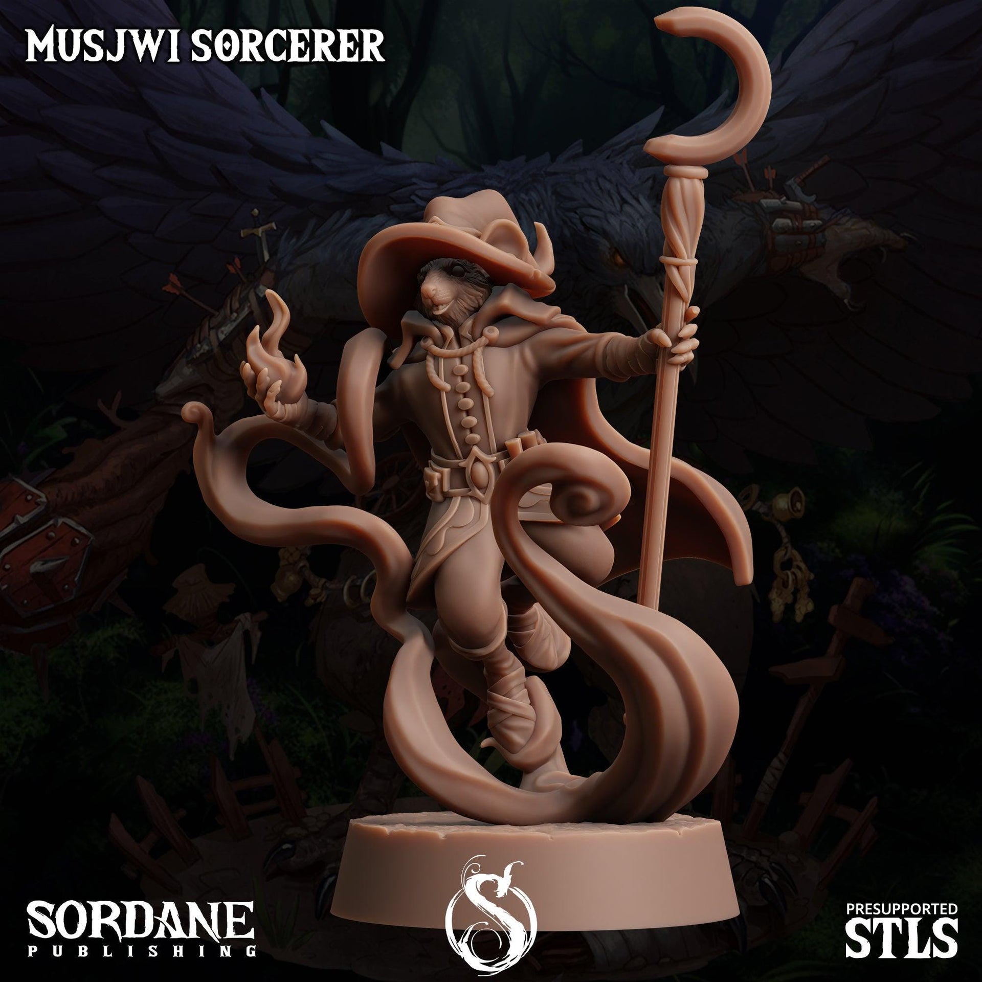 Musjwi Sorcerer, Mousefolk Mage - Sordane Publishing | 28mm and 32mm | Wargaming | DnD | Tabletop Roleplaying