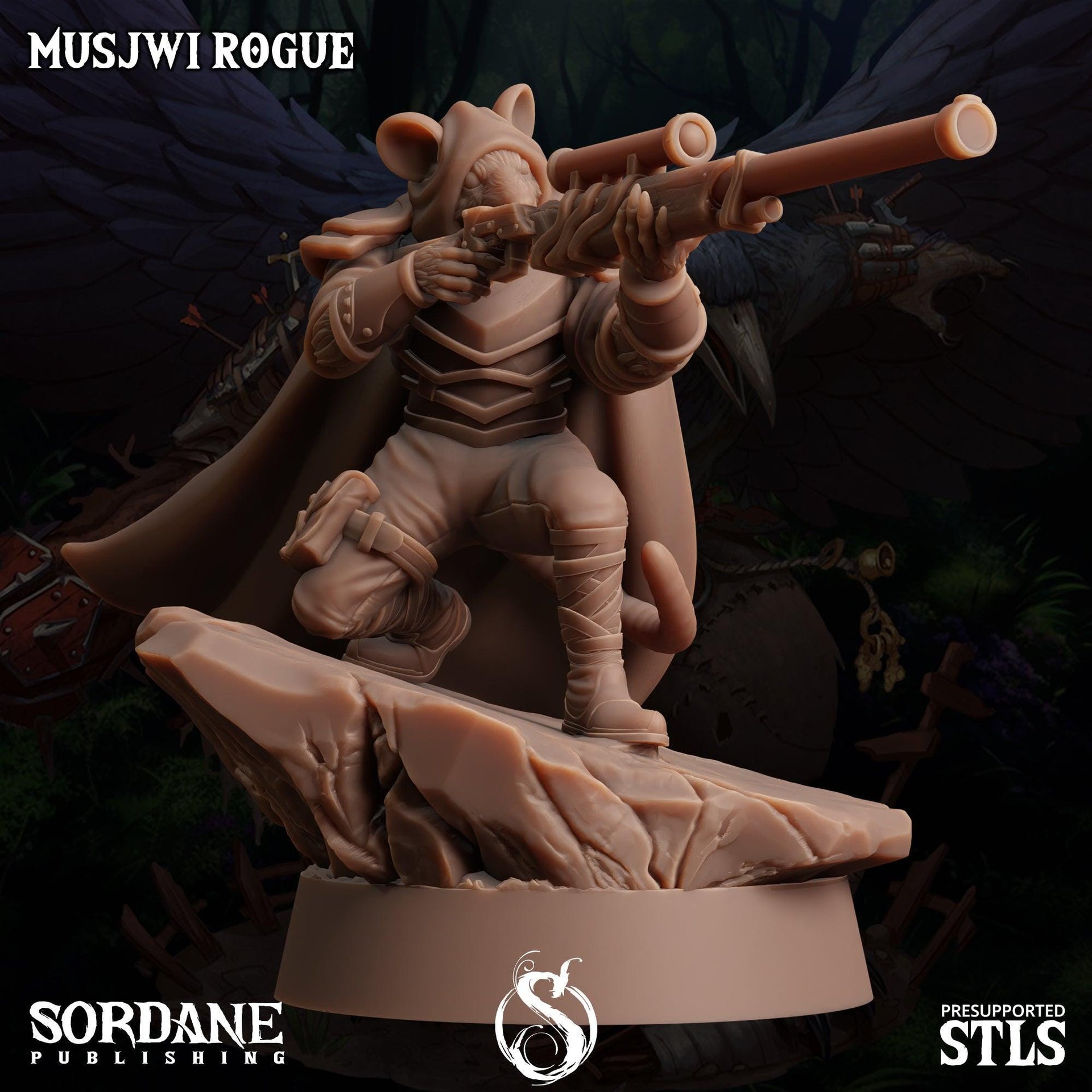 Musjwi Rogue, Mousefolk Sniper - Sordane Publishing | 28mm and 32mm | Wargaming | DnD | Tabletop Roleplaying
