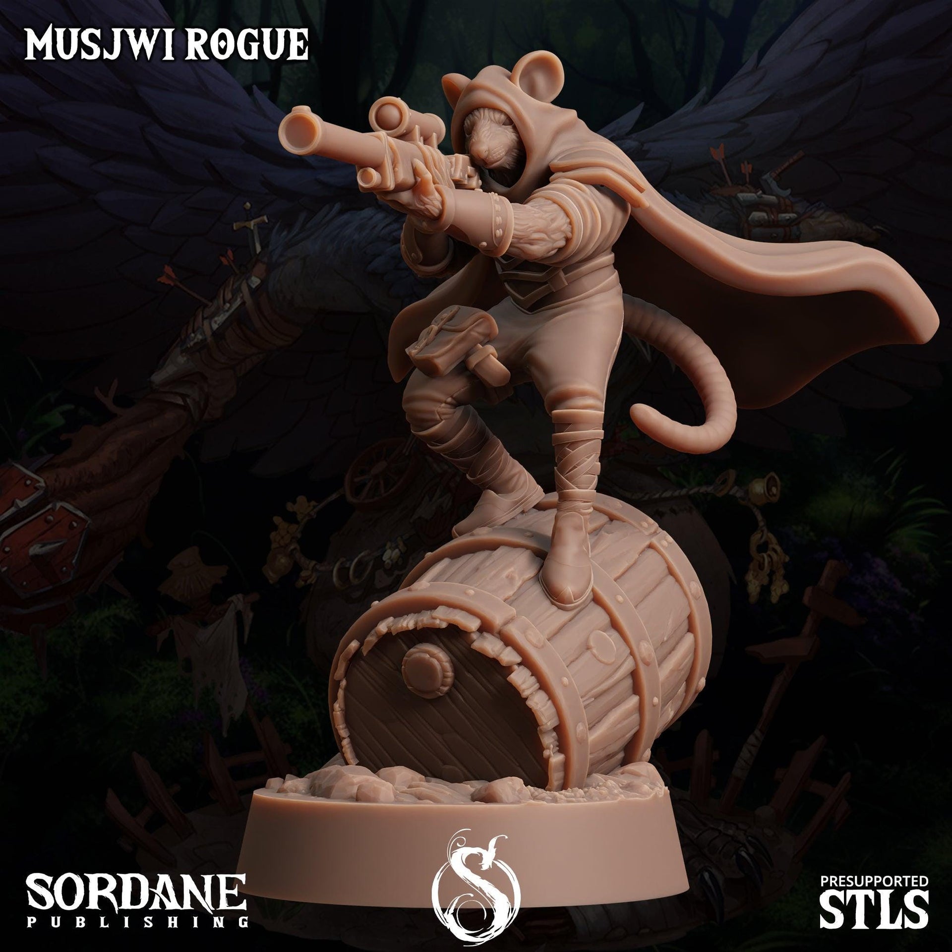 Musjwi Rogue, Mousefolk Sniper - Sordane Publishing | 28mm and 32mm | Wargaming | DnD | Tabletop Roleplaying