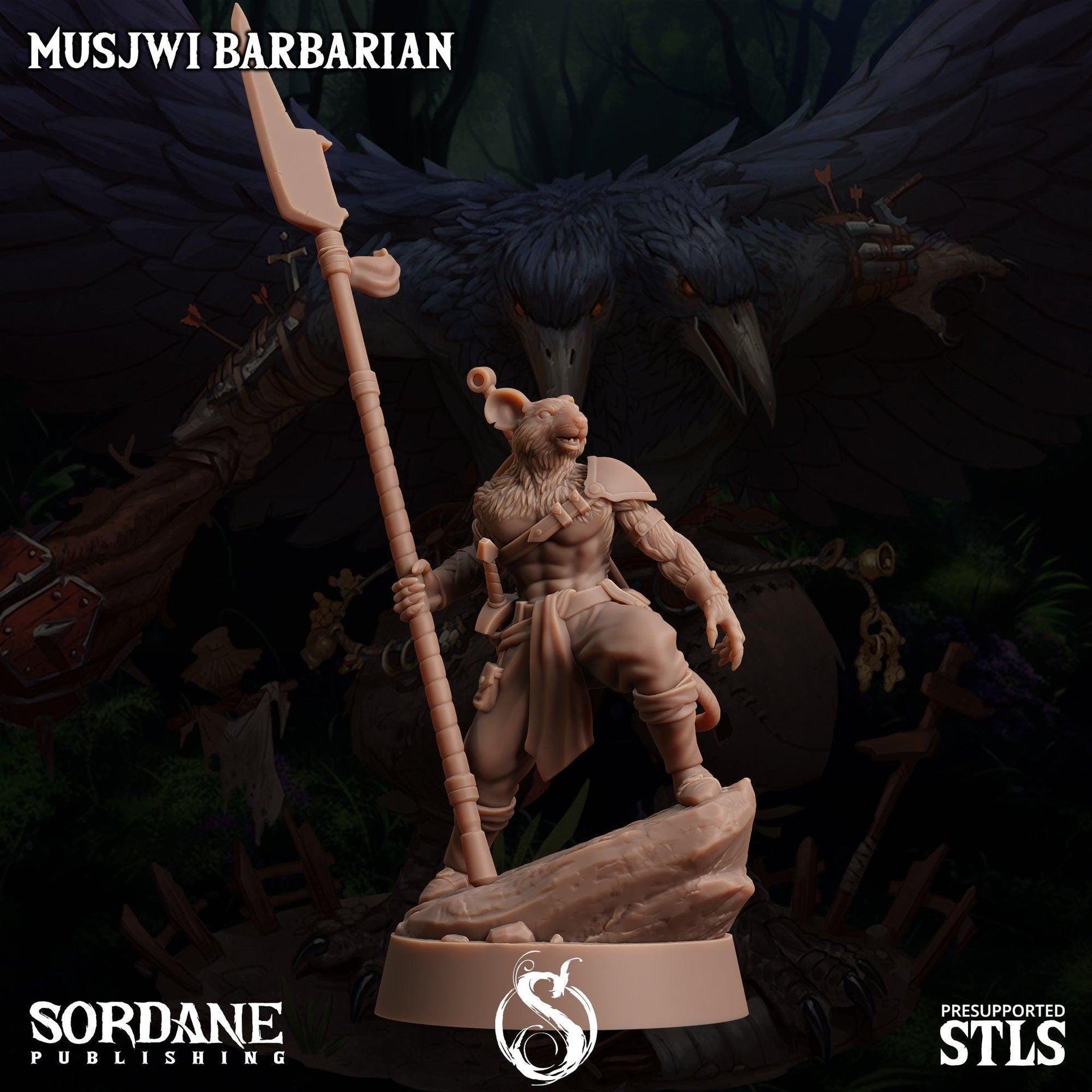 Musjwi Barbarian, Mousefolk Champion - Sordane Publishing | 28mm and 32mm | Wargaming | DnD | Tabletop Roleplaying