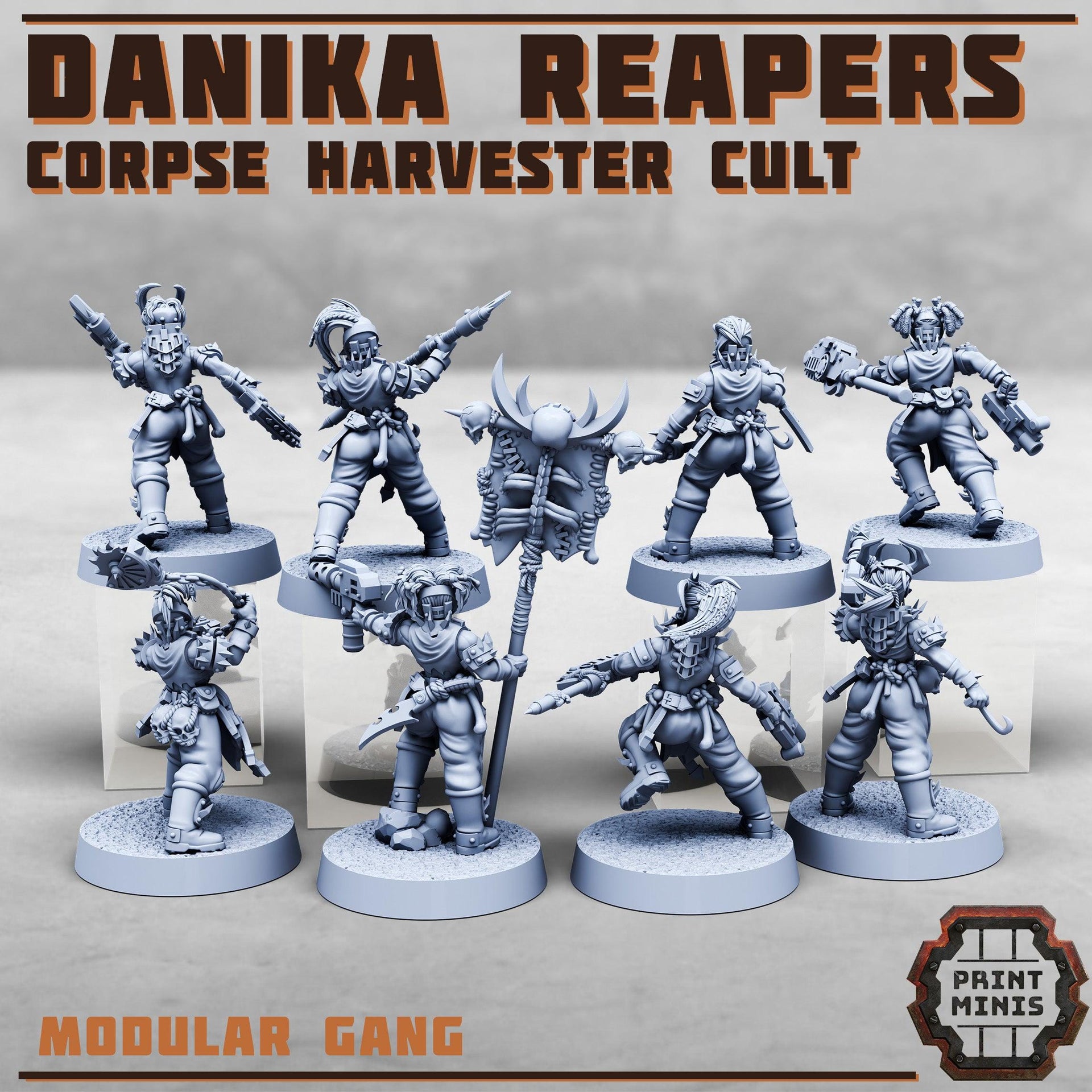 Danika Reapers Gang, Modular Corpse Harvester Cult - Print Minis | 28mm and 32mm | Wargaming | DnD | Tabletop Roleplaying