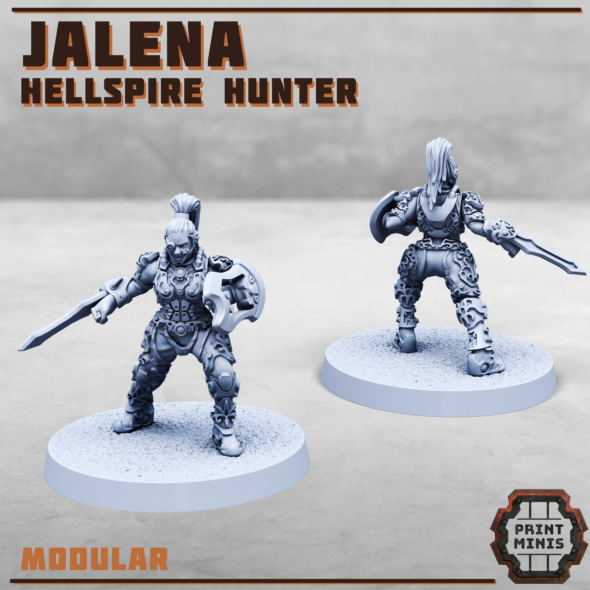 Jalena, Hellspire Hunter Gladiator - Print Minis | 28mm and 32mm | Wargaming | DnD | Tabletop Roleplaying