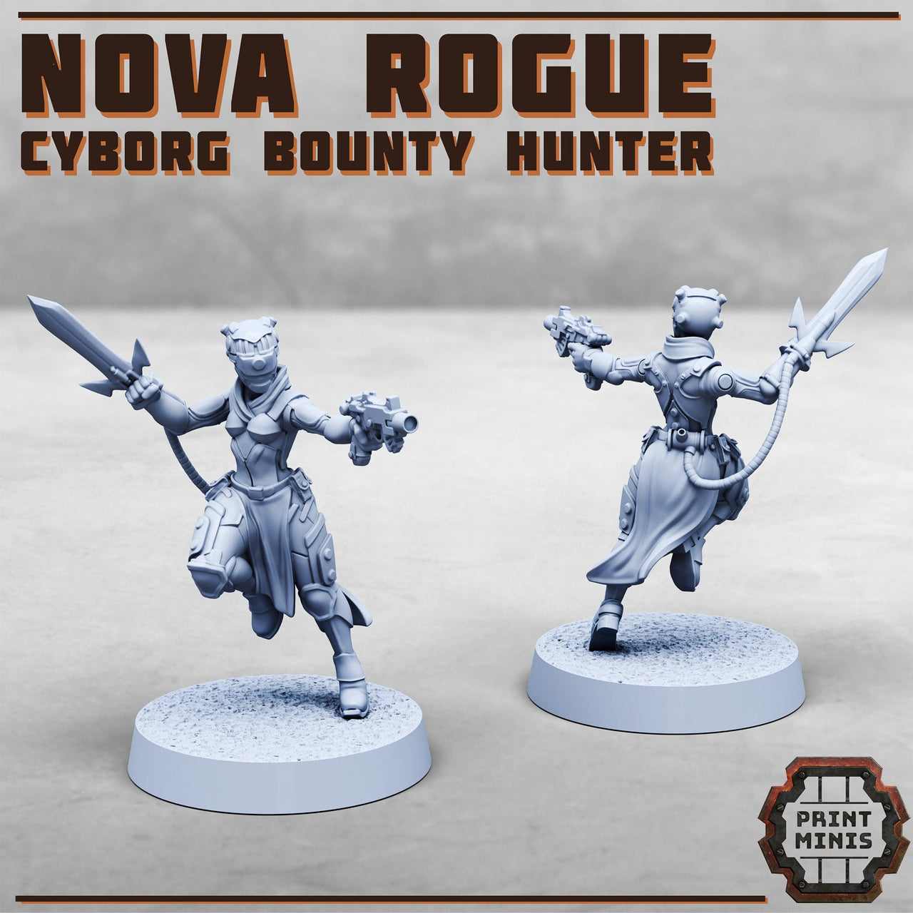 Nova Rogue, Cyborg Bounty Hunter - Print Minis | 28mm and 32mm | Wargaming | DnD | Tabletop Roleplaying