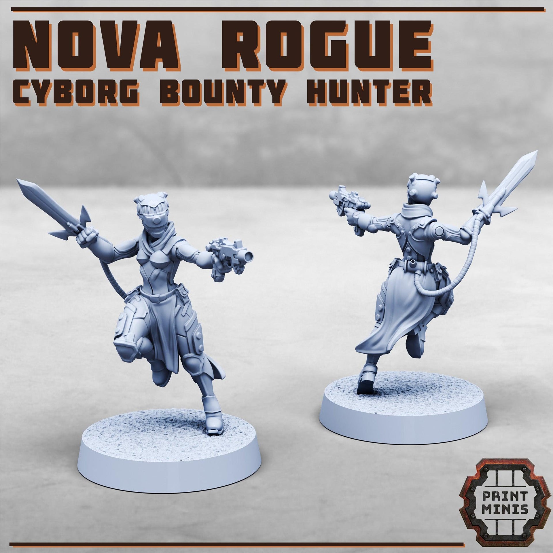 Nova Rogue, Cyborg Bounty Hunter - Print Minis | 28mm and 32mm | Wargaming | DnD | Tabletop Roleplaying
