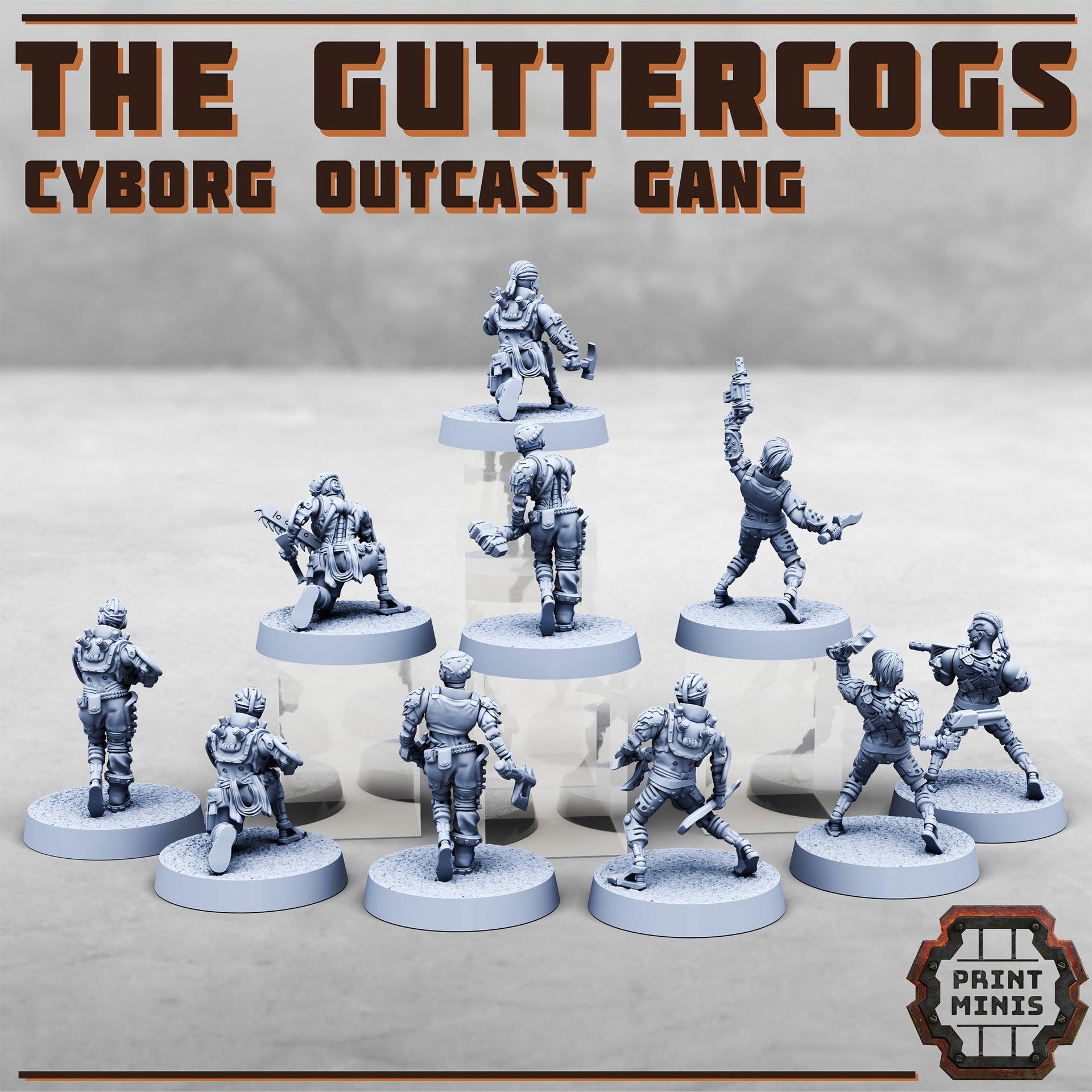 Guttercogs, Modular cyborg outcasts gang - Print Minis | 28mm and 32mm | Wargaming | DnD | Tabletop Roleplaying