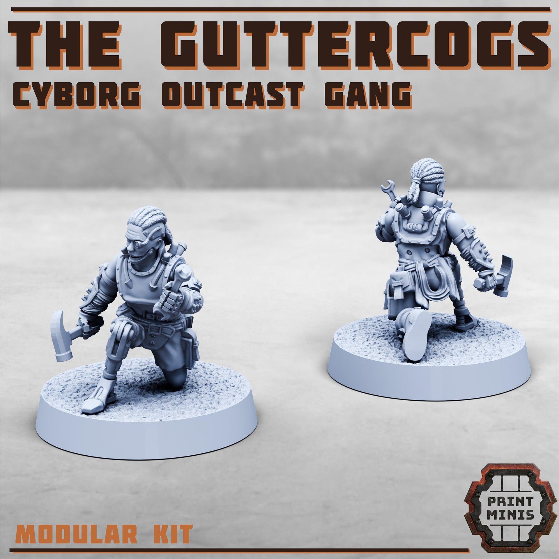 Guttercogs, Modular cyborg outcasts gang - Print Minis | 28mm and 32mm | Wargaming | DnD | Tabletop Roleplaying