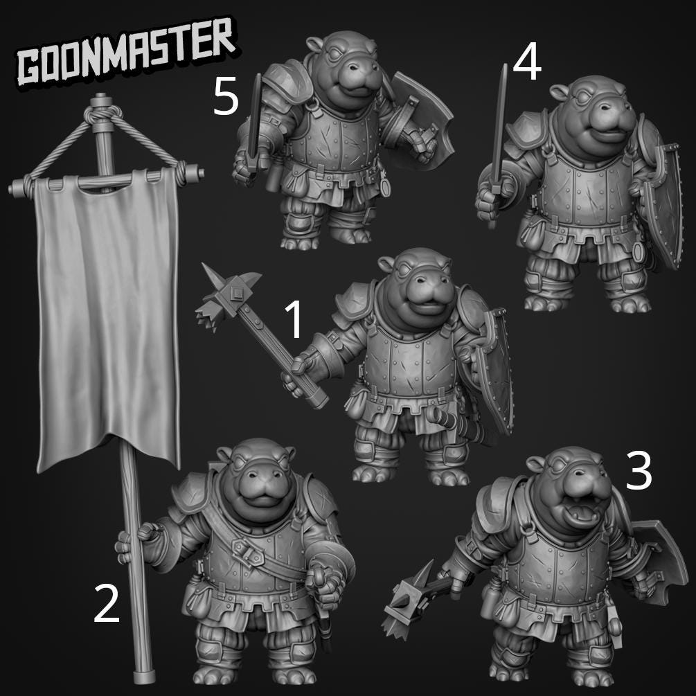 Tiny Hippo Knight - Goonmaster | 28mm and 32mm | Wargaming | DnD | Tabletop Roleplaying