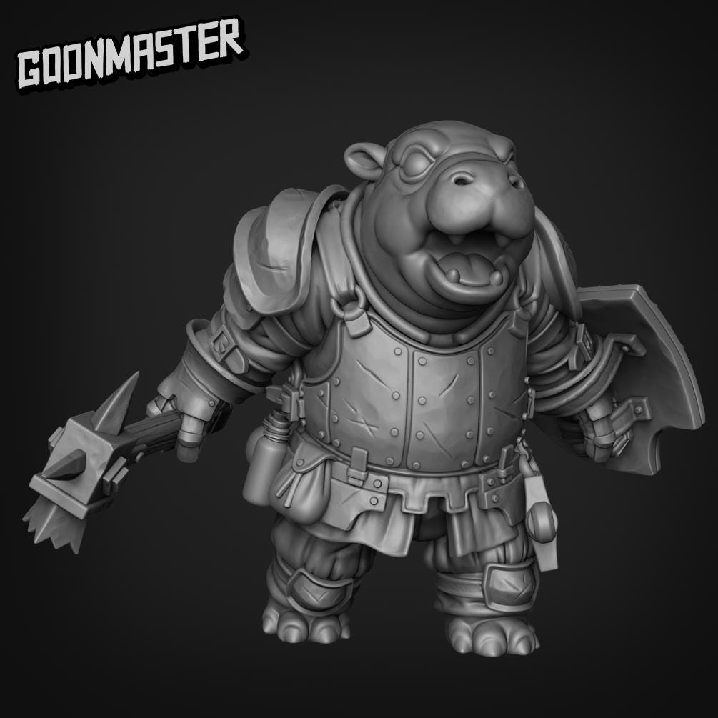 Tiny Hippo Knight - Goonmaster | 28mm and 32mm | Wargaming | DnD | Tabletop Roleplaying