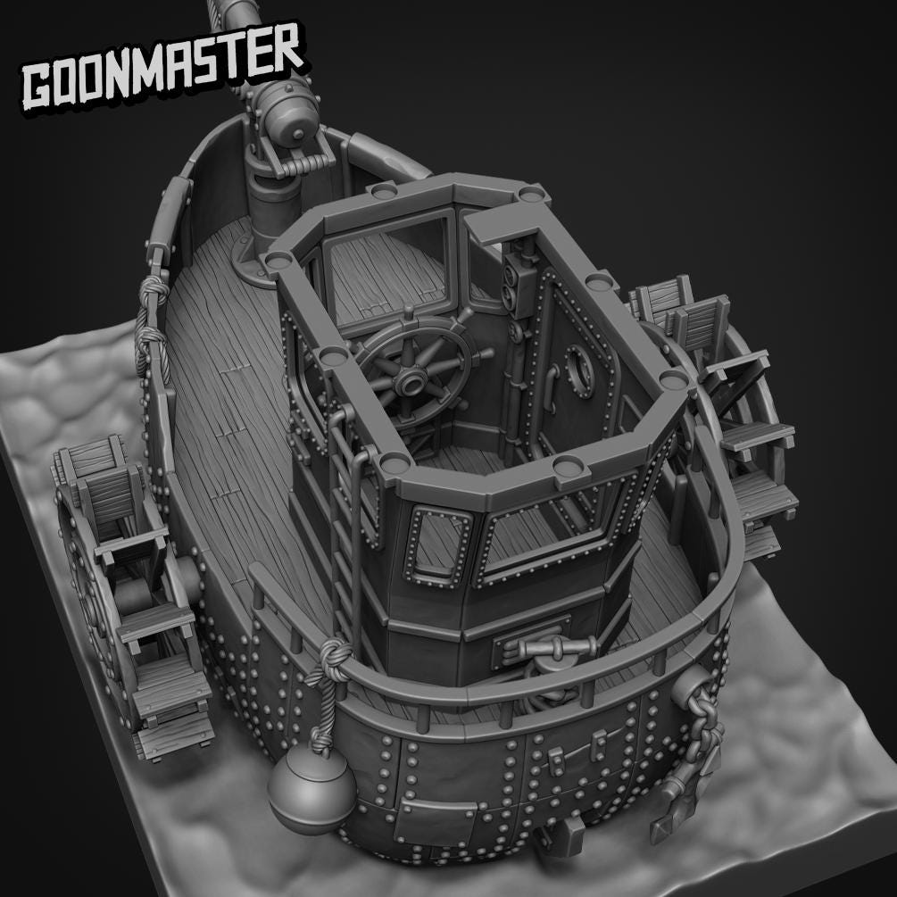 Steam Ship - Goonmaster | Playable Cabin, Magnet Ready | 28mm and 32mm | Wargaming | DnD | Tabletop Roleplaying