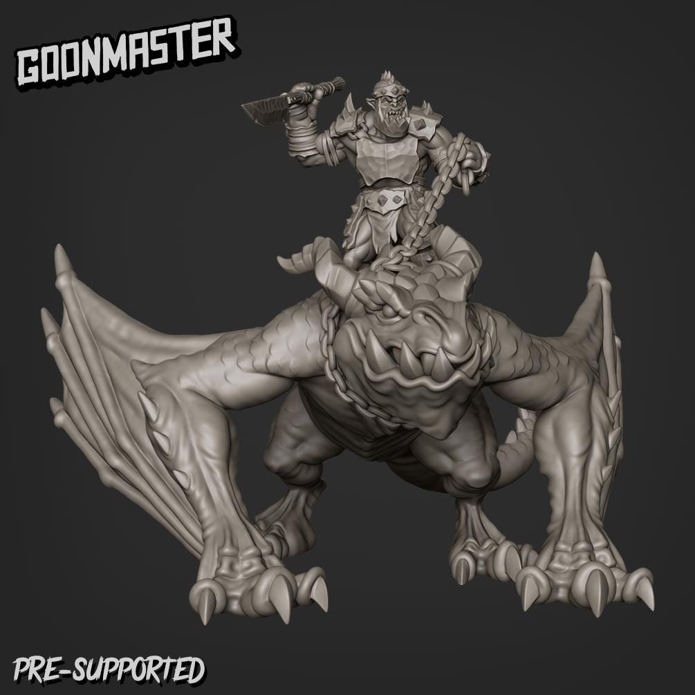Orc Prowler Rider, Mounted Dragon - Goonmaster | 28mm and 32mm | Wargaming | DnD | Tabletop Roleplaying