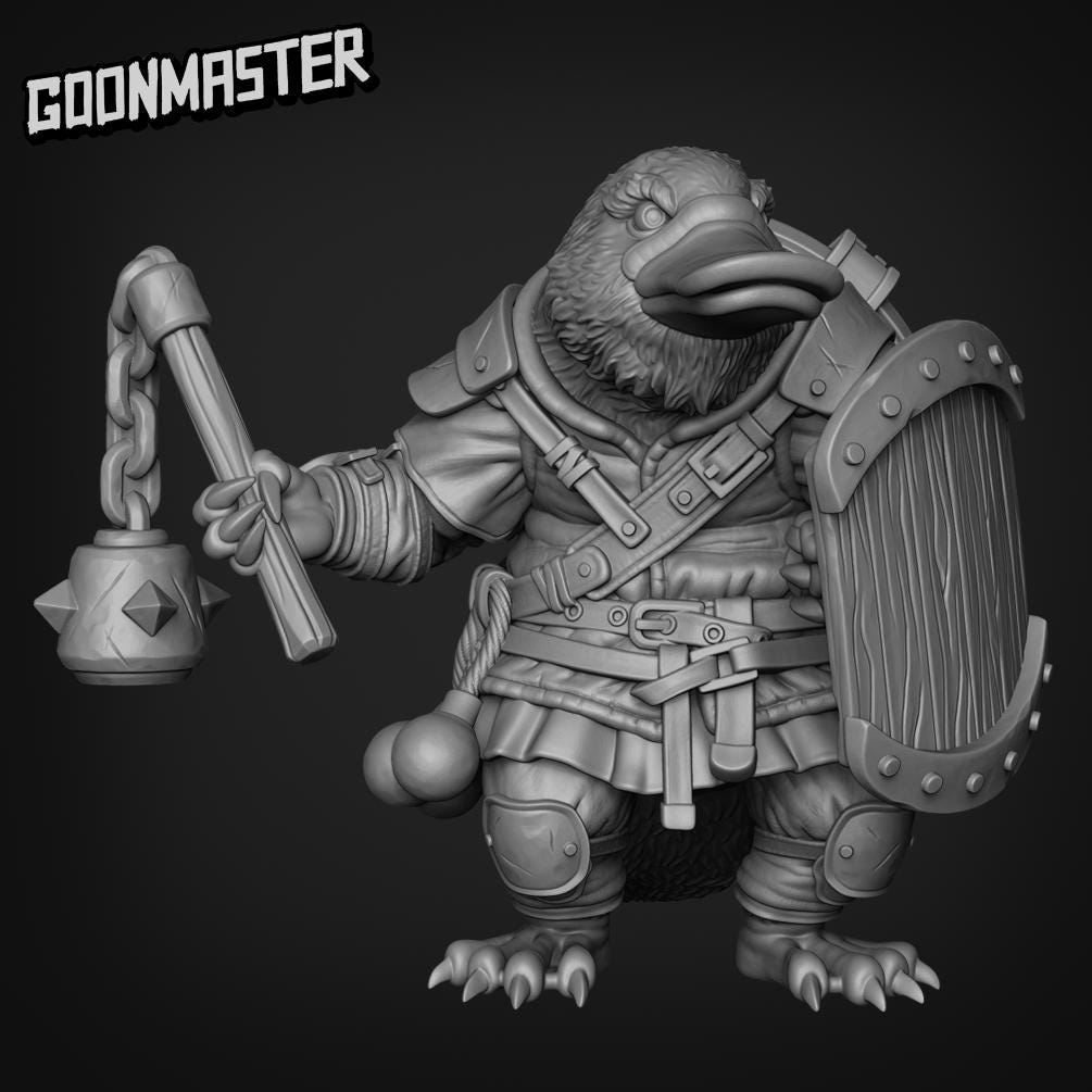 Platypus Flail and Shield Mercenary - Goonmaster | 28mm and 32mm | Wargaming | DnD | Tabletop Roleplaying