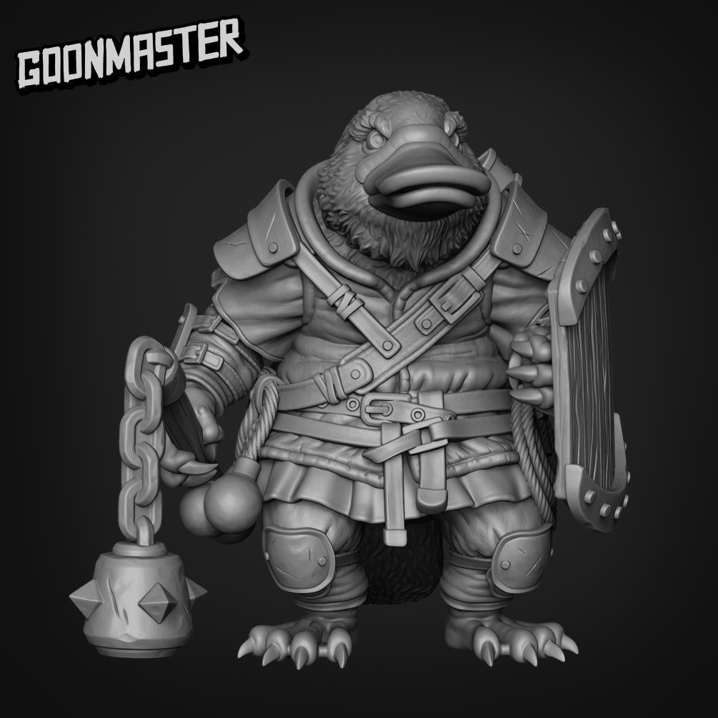 Platypus Flail and Shield Mercenary - Goonmaster | 28mm and 32mm | Wargaming | DnD | Tabletop Roleplaying