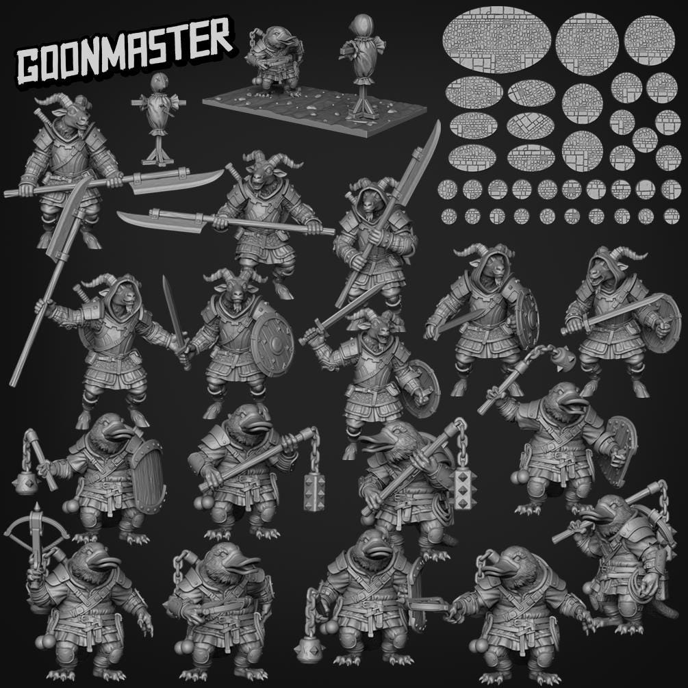 Platypus Flail and Shield Mercenary - Goonmaster | 28mm and 32mm | Wargaming | DnD | Tabletop Roleplaying