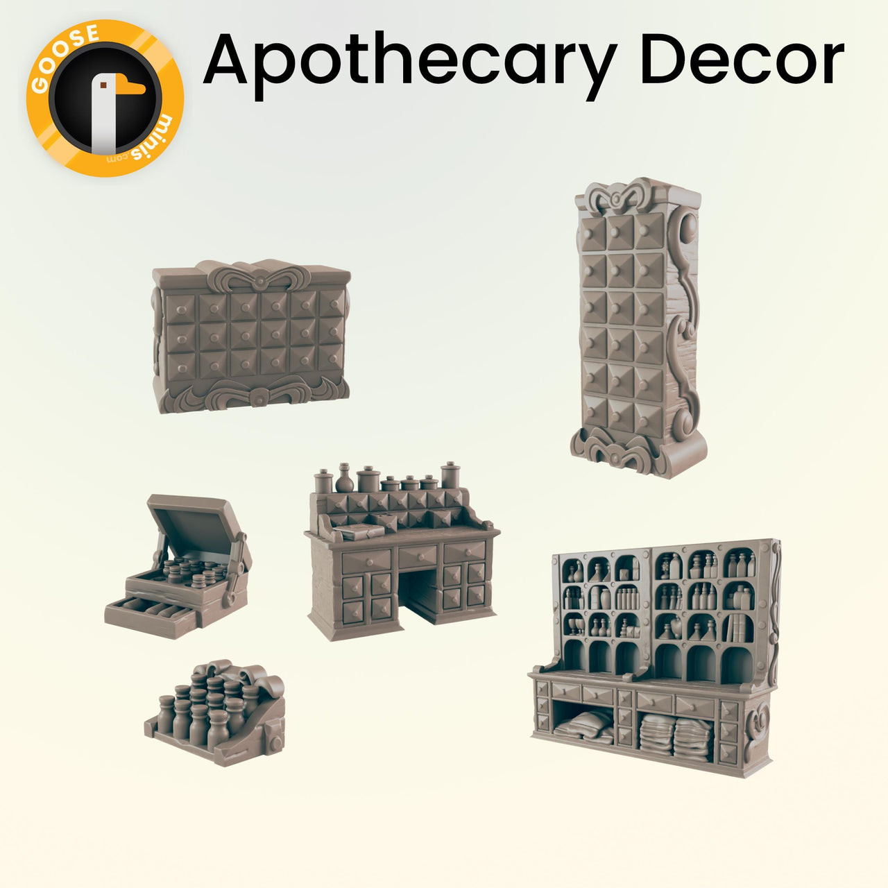 Apothecary Decor - Ec3d | Villagers | Everyday Folk | 28mm and 32mm | Wargaming | DnD | Tabletop Roleplaying
