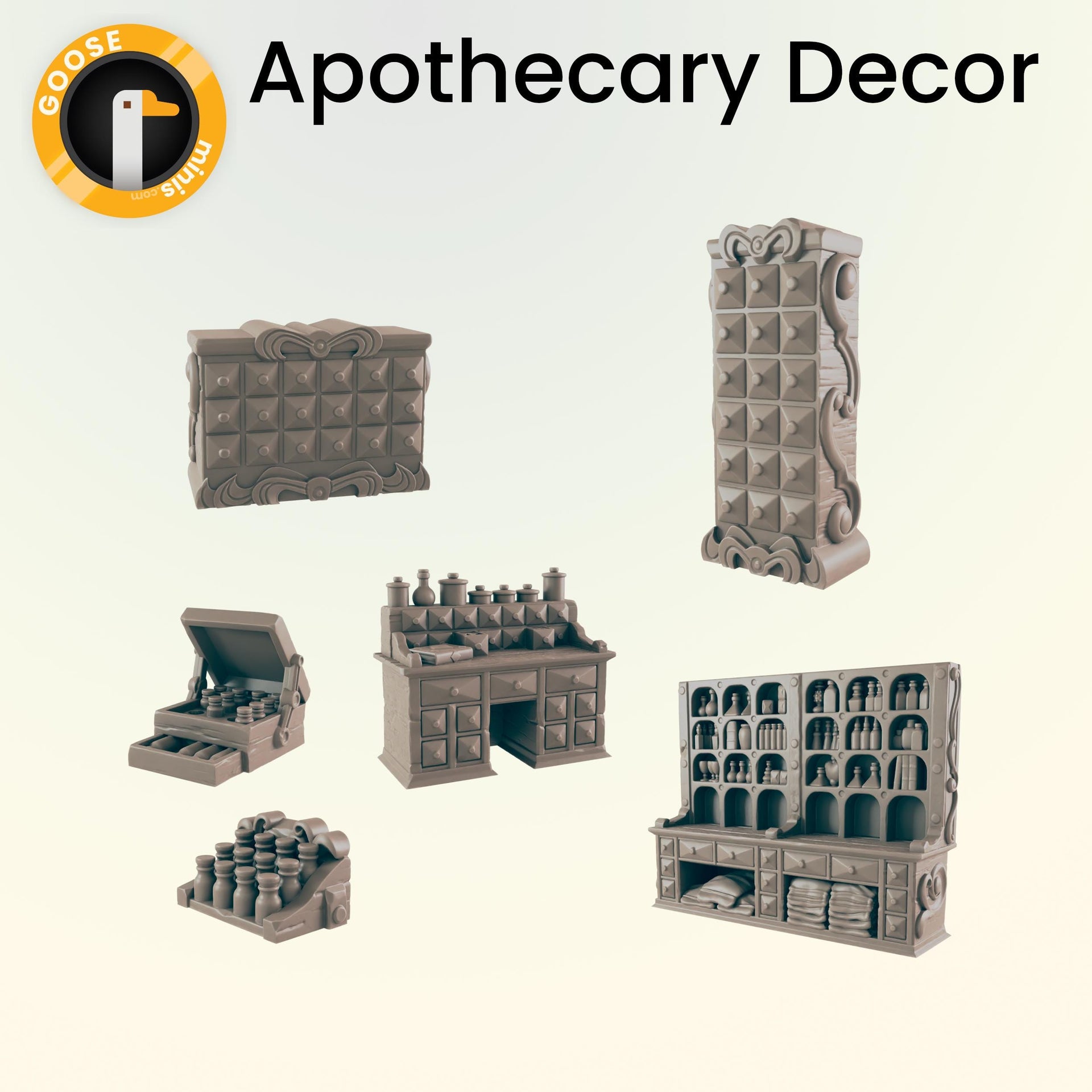 Apothecary Decor - Ec3d | Villagers | Everyday Folk | 28mm and 32mm | Wargaming | DnD | Tabletop Roleplaying