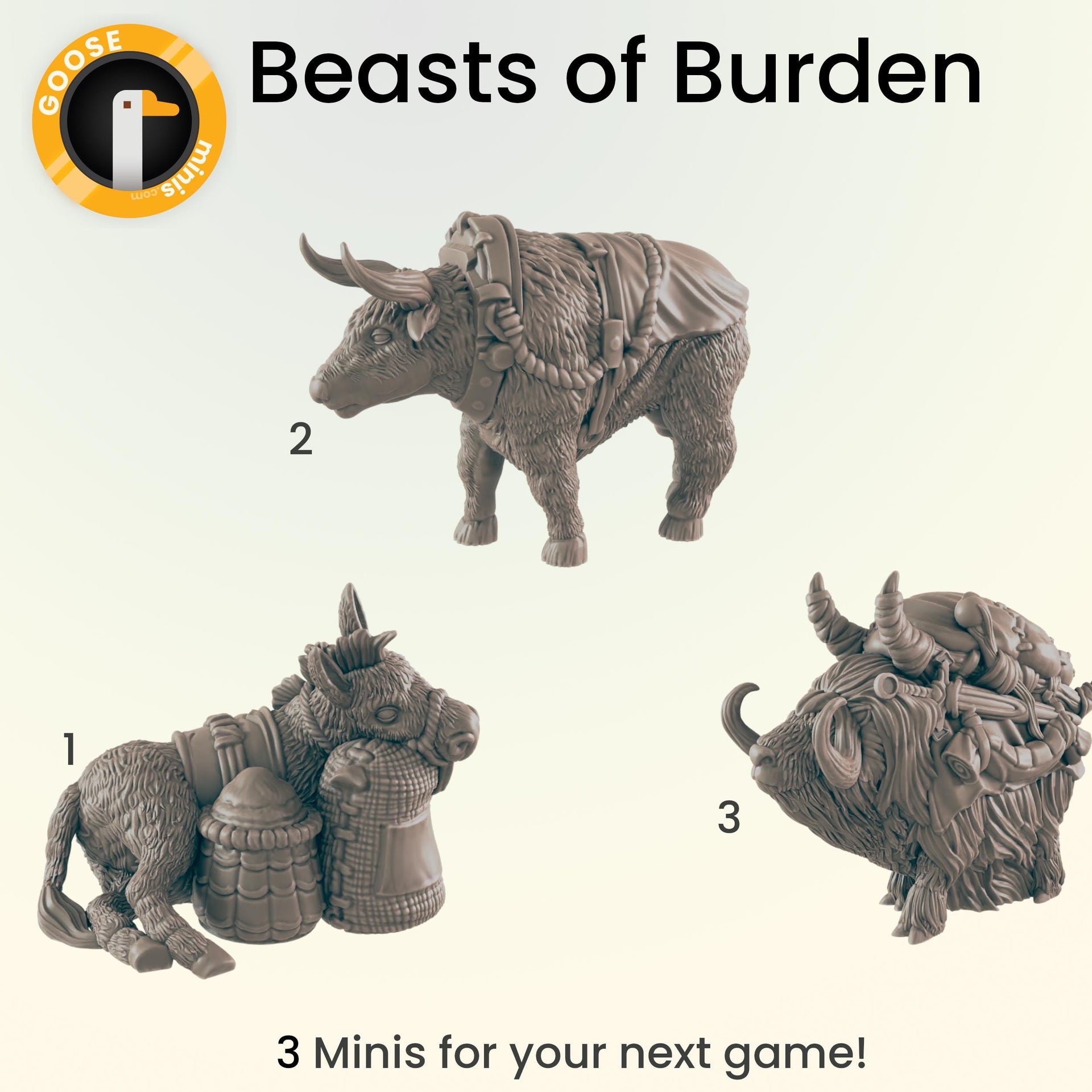 Beasts of Burden - Ec3d | Villagers | Everyday Folk | 28mm and 32mm | Wargaming | DnD | Tabletop Roleplaying