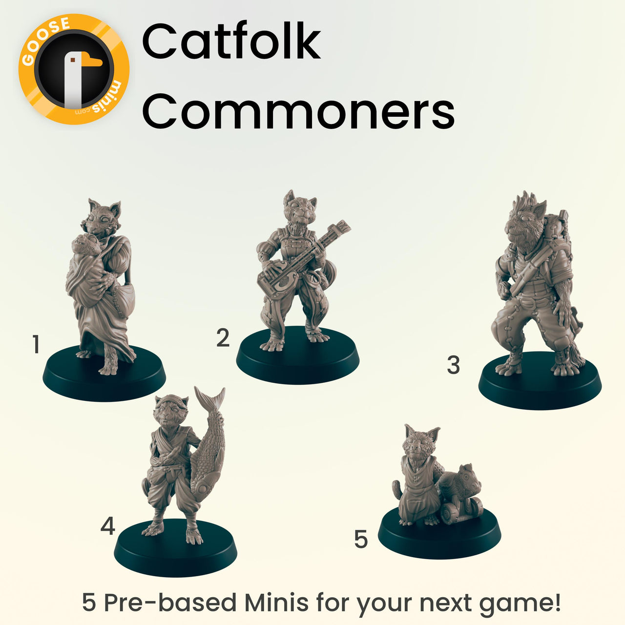 Catfolk Commoners - Ec3d | Villagers | Everyday Folk | 28mm and 32mm | Wargaming | DnD | Tabletop Roleplaying