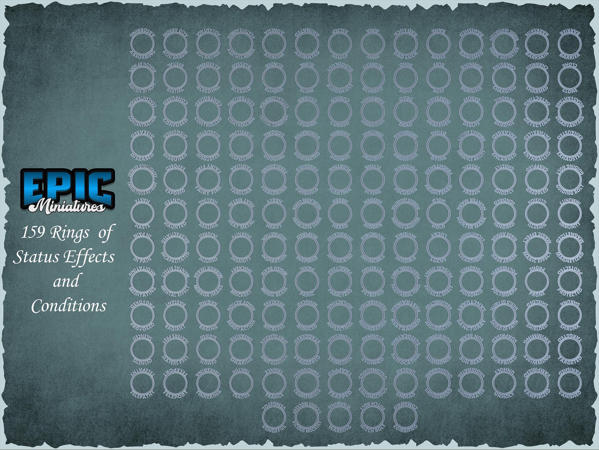 Base Status Rings - Epic Miniatures | 32mm Scale | 150+ Conditions! | 28mm and 32mm | Wargaming | DnD | Tabletop Roleplaying