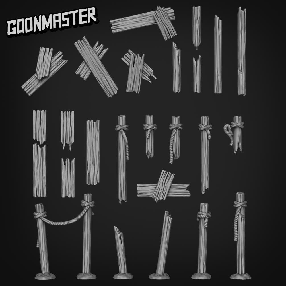 Broken Wood Planks and Poles - Goonmaster Basing Bits | Miniature | Wargaming | Roleplaying Games | 32mm | Basing Supplies