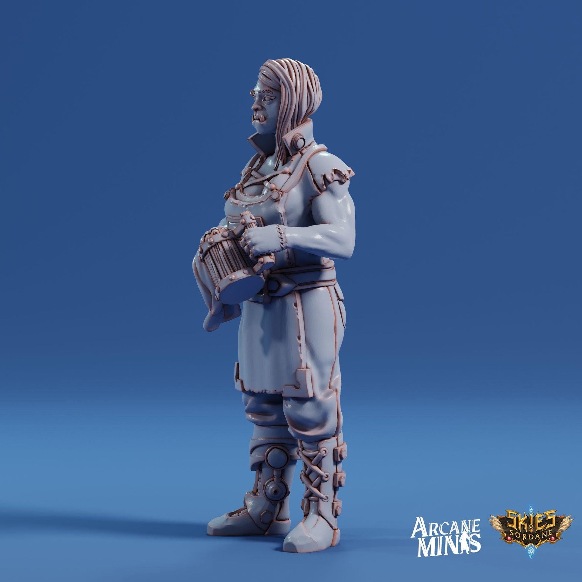 Half Orc Tavern Owner - Arcane Minis | 32mm | Barkeep | Bartender | Keg