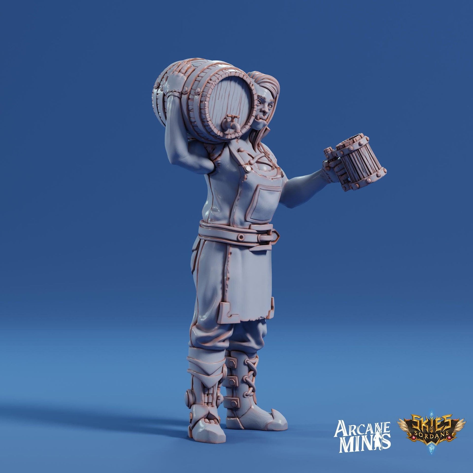 Half Orc Tavern Owner - Arcane Minis | 32mm | Barkeep | Bartender | Keg