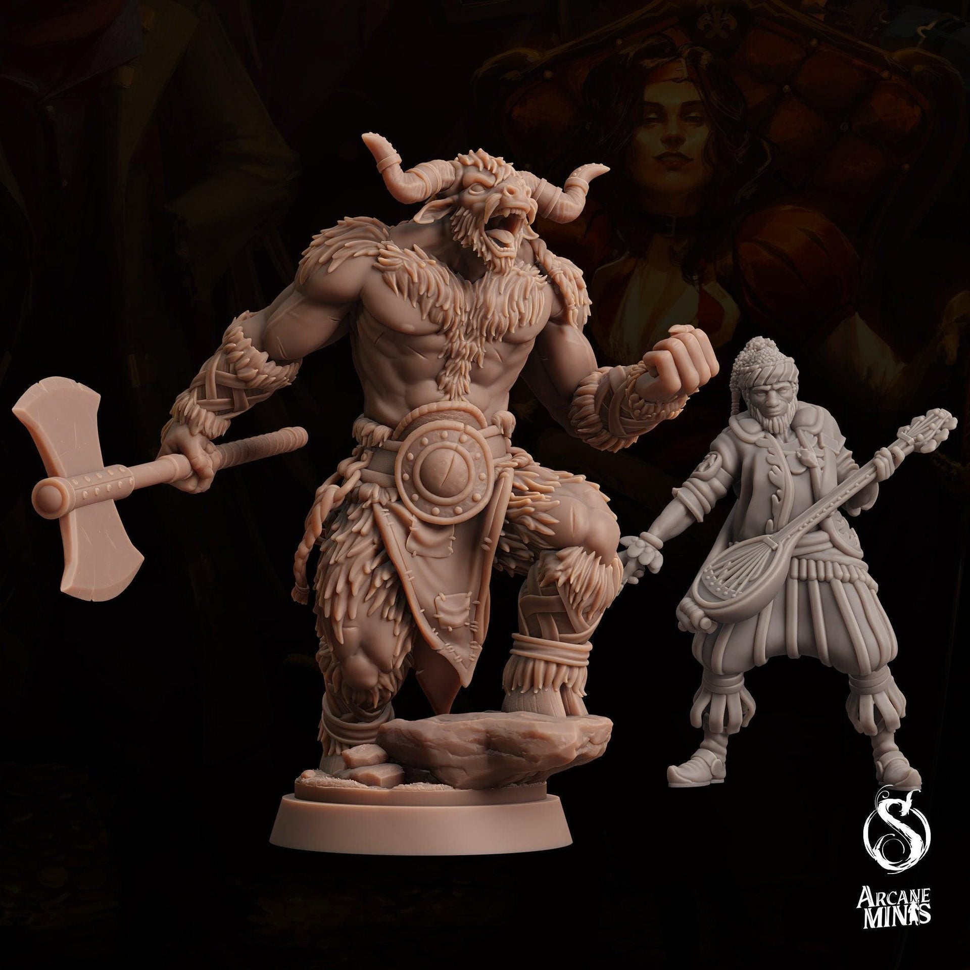 Tauriontaur Barbarian, Minotaur Warrior - Arcane Minis | 32mm | The Queens Deceit | Champion