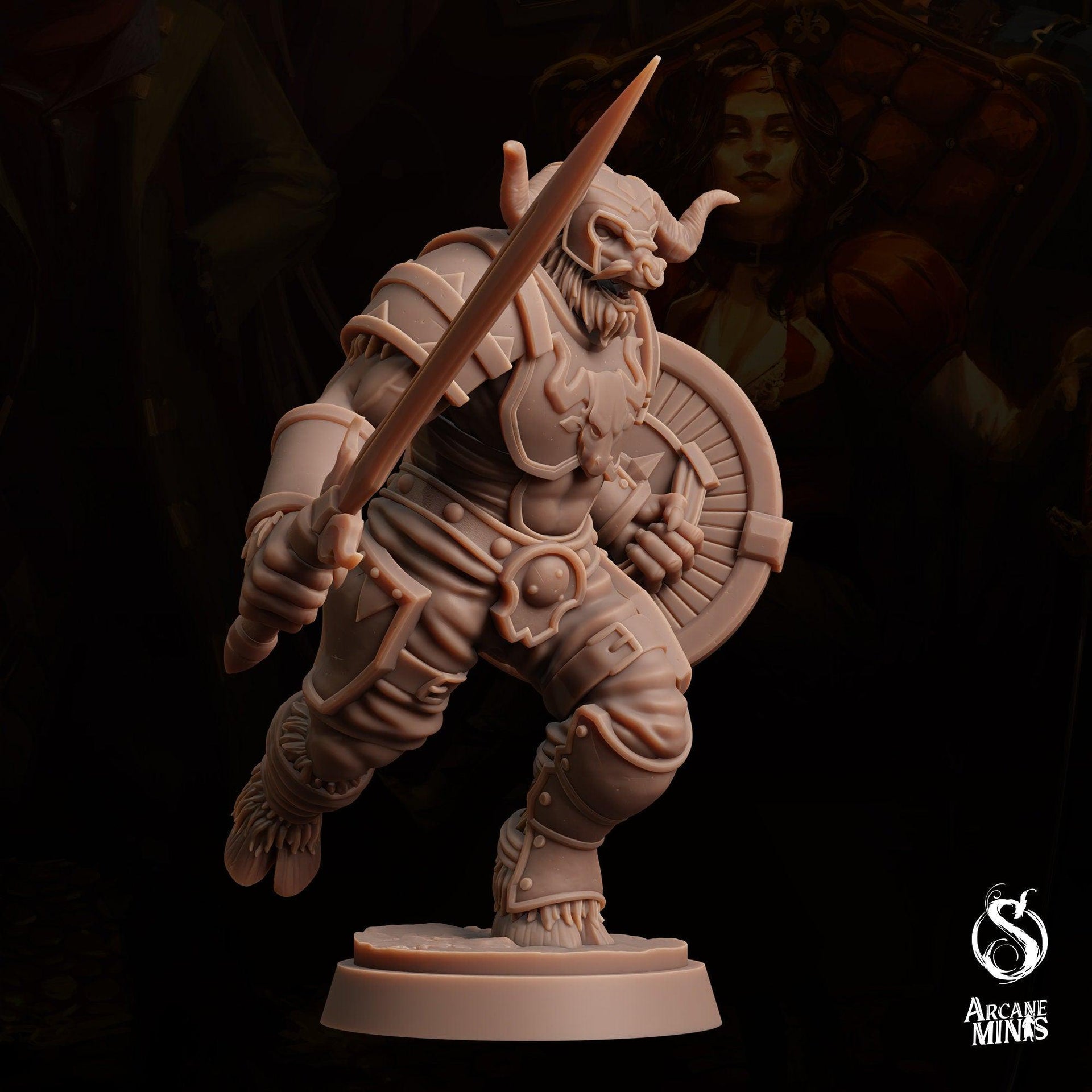 Tauriontaur Fighter, Minotaur Gladiator- Arcane Minis | 32mm | The Queens Deceit | Knight