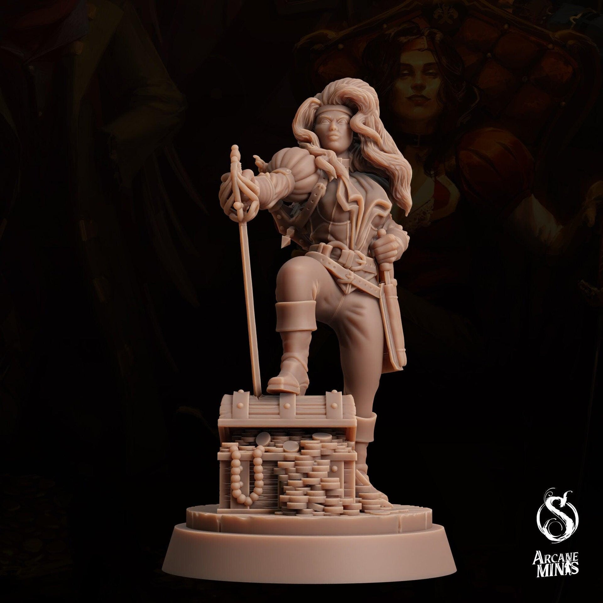 Human Pirate Queen - Arcane Minis | 32mm | The Queens Deceit | Rogue | Bandit