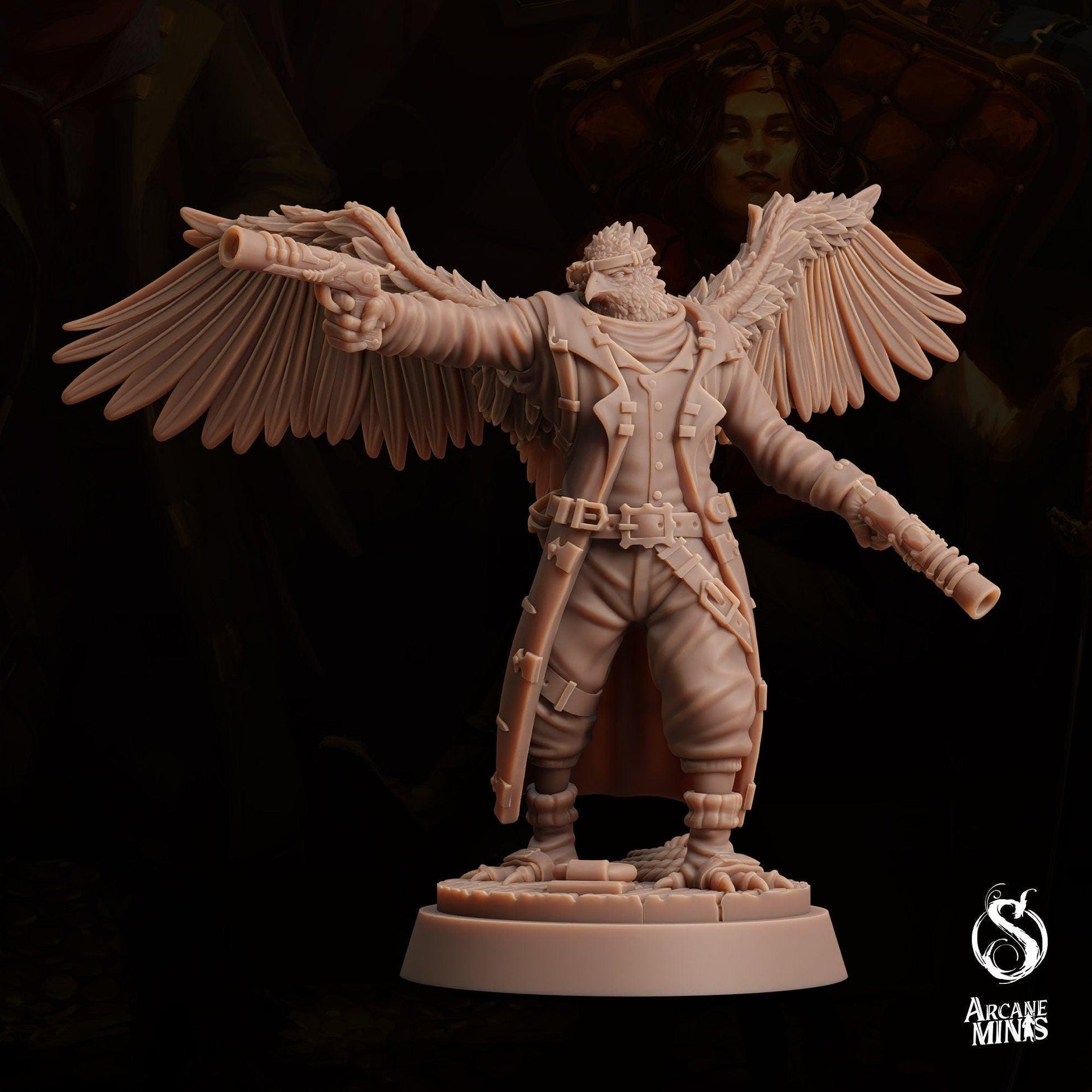 Avensari Eagalan Brawler, Birdfolk Rogue - Arcane Minis | 32mm The Queens Deceipt | Gunslinger | Pirate | Gunman