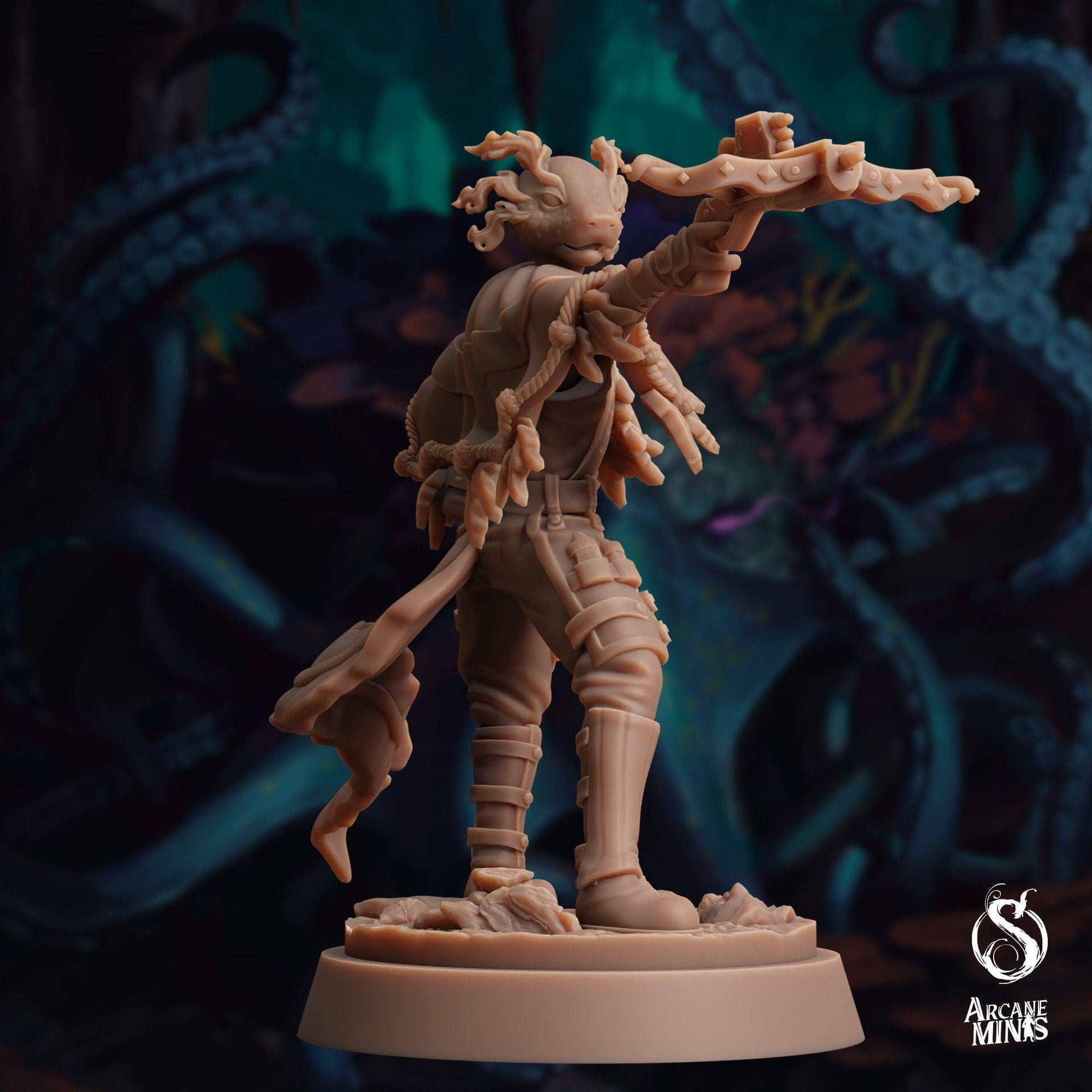 Axolian Ranger, Axolotl folk Rogue - Arcane Minis | 32mm | The Awakening | Axolotlfolk | Crossbow | Dagger