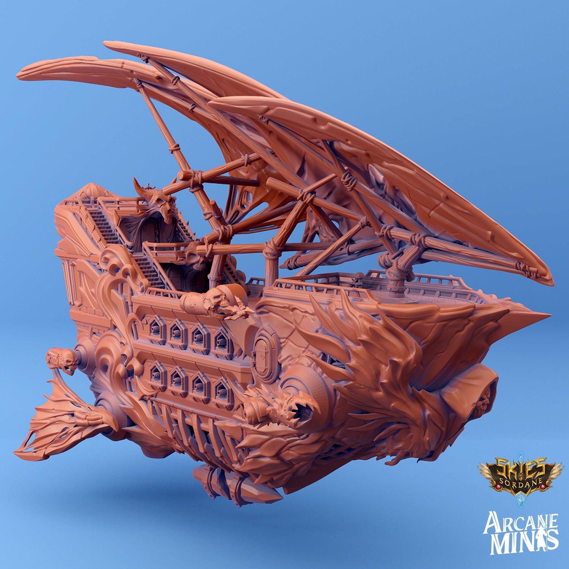 Carcassite airship, Umierta Undead - Arcane Minis | 32mm | Destroyer | Sails | Pirate Ship | Ghost Ship