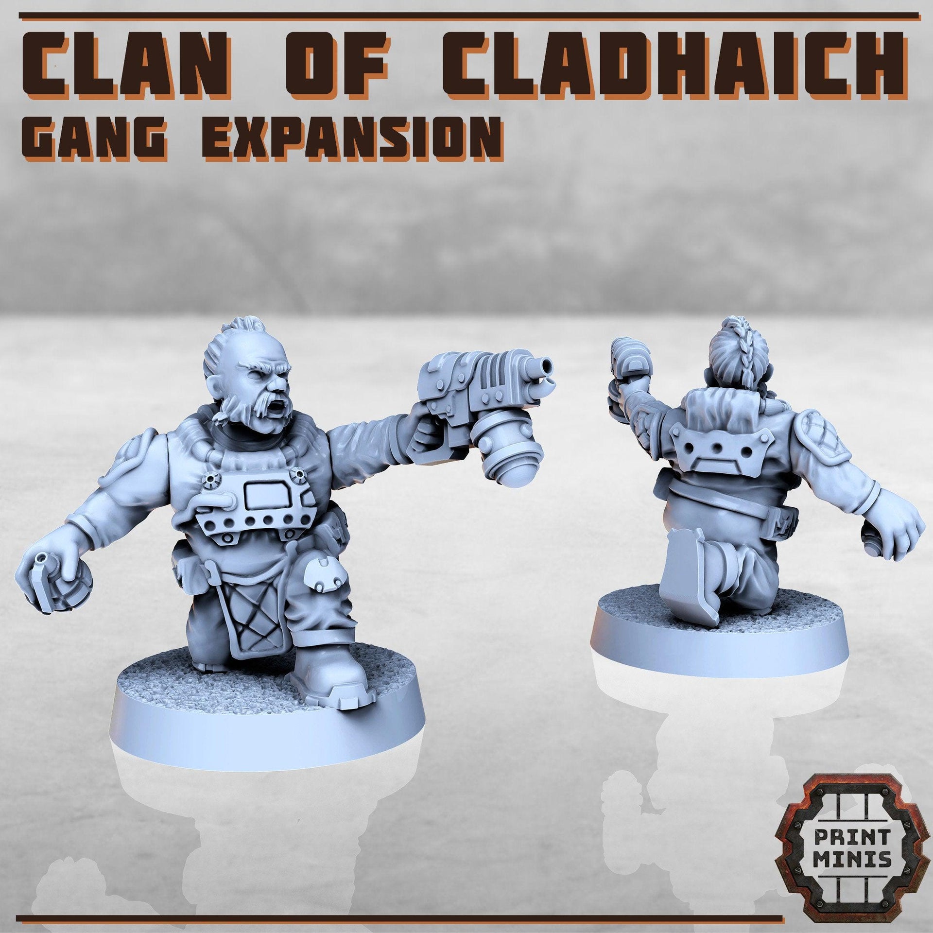 Space Dwarve Gang Expansion, Clan of Cladhaich - Print Minis | Sci Fi | Light Infantry | 28mm Heroic | Apocalypse | Miners | Heavy Weapons