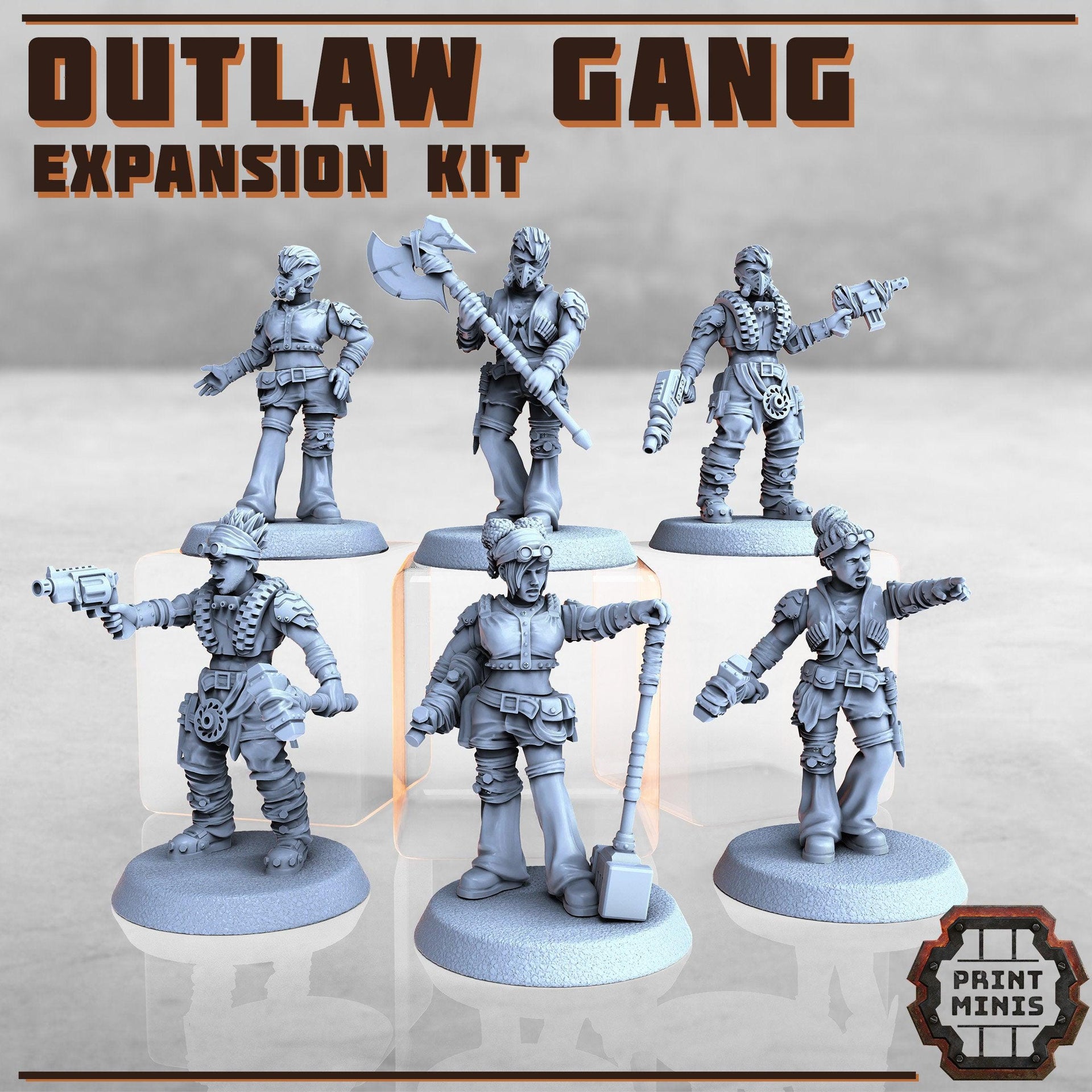 Outlaw Gang Expansion, Modular Biker Gang - Print Minis | Sci Fi | Light Infantry | 28mm Heroic | Apocalypse | Bandits | Wasteland