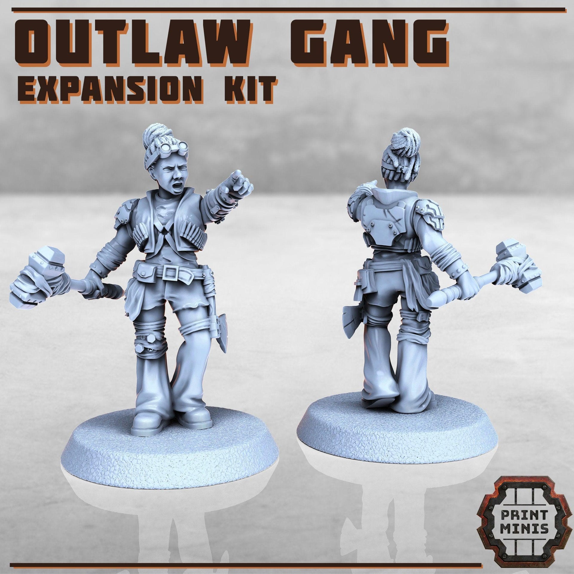 Outlaw Gang Expansion, Modular Biker Gang - Print Minis | Sci Fi | Light Infantry | 28mm Heroic | Apocalypse | Bandits | Wasteland