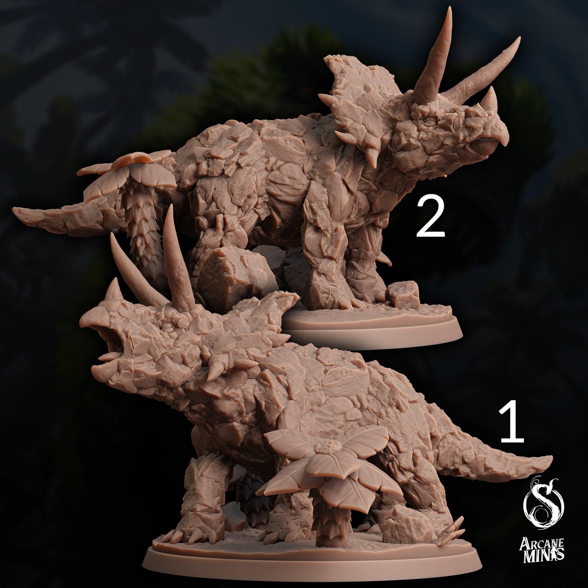 Craghorn Triceratops, Elemental Dinosaur - Arcane Minis | 32mm | Dino Domination | Rock | Stone