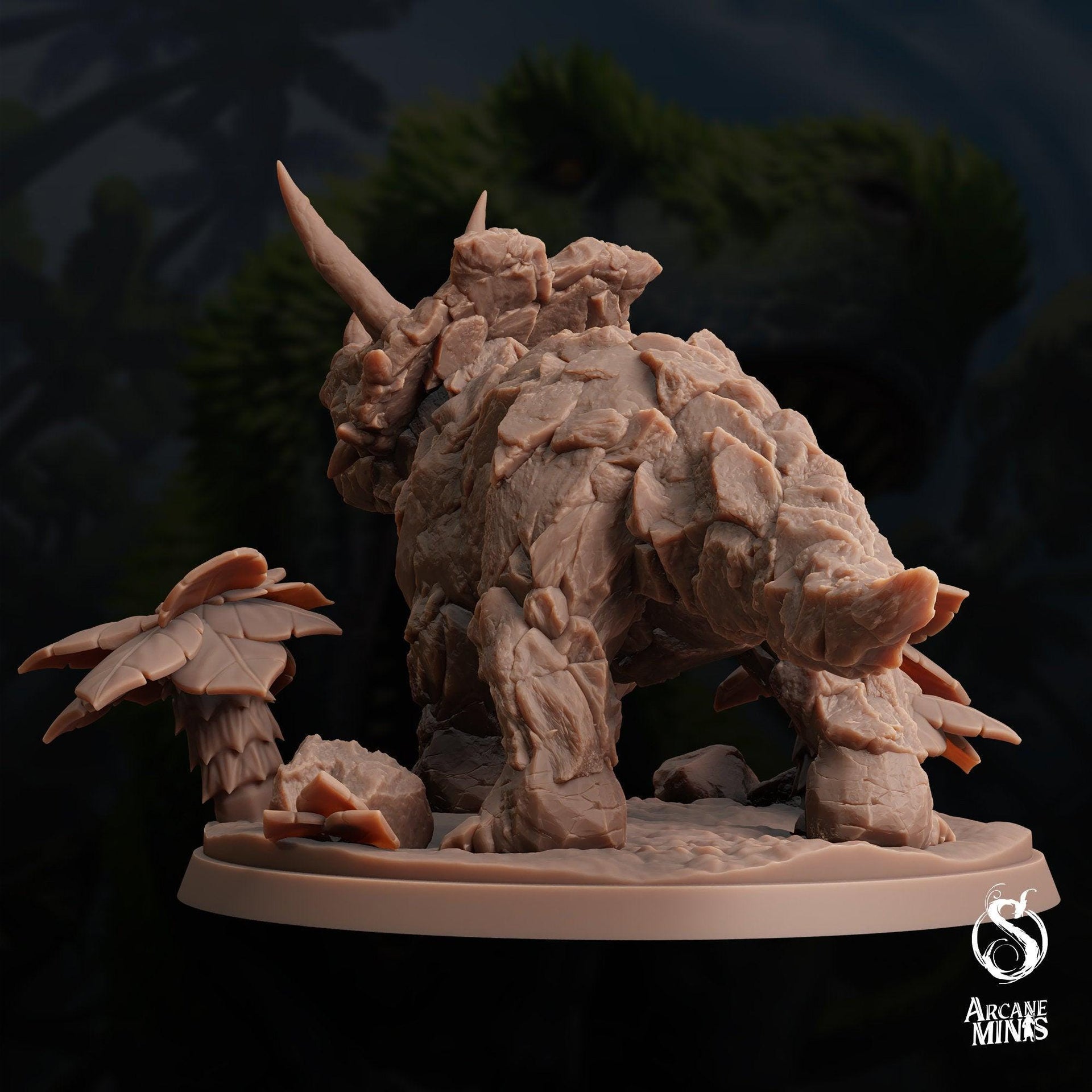 Craghorn Triceratops, Elemental Dinosaur - Arcane Minis | 32mm | Dino Domination | Rock | Stone