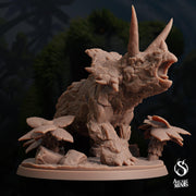 Craghorn Triceratops, Elemental Dinosaur - Arcane Minis | 32mm | Dino Domination | Rock | Stone