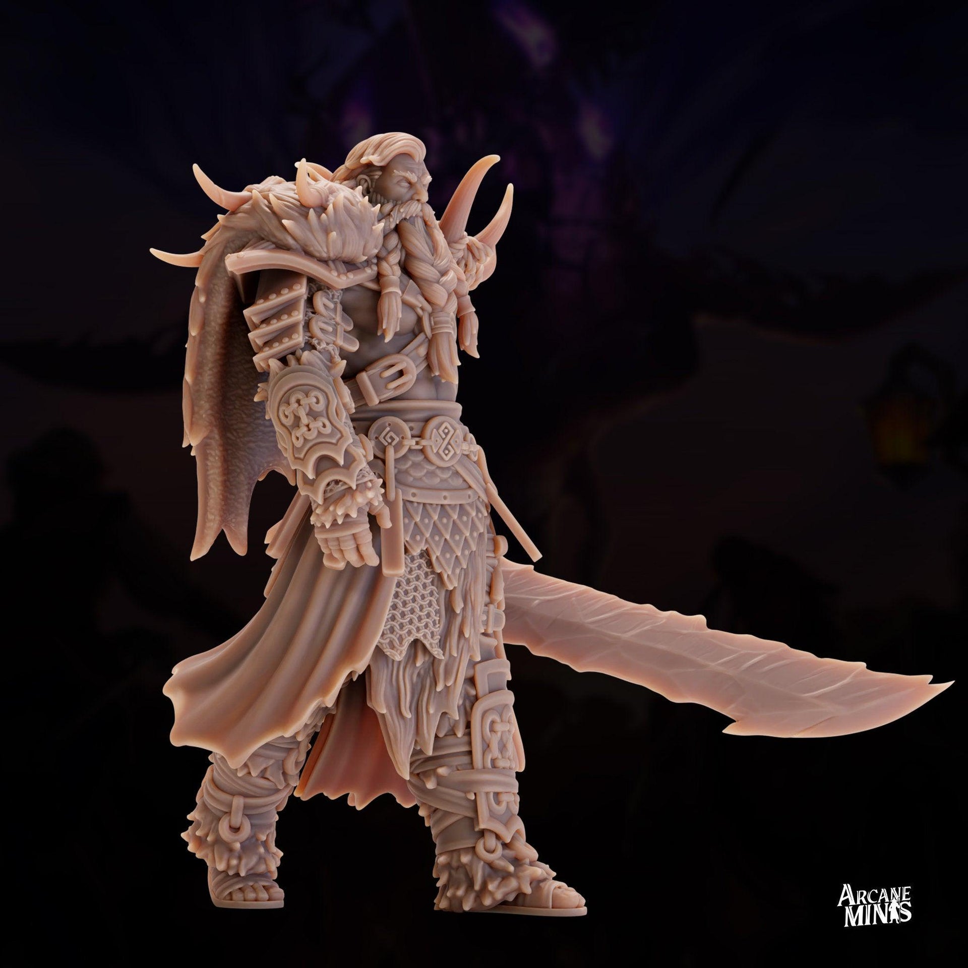 Human Frost Barbarian, Male- Arcane Minis | 32mm | Raiders of Ruin | Axe | Fighter | Skyboard | Airship