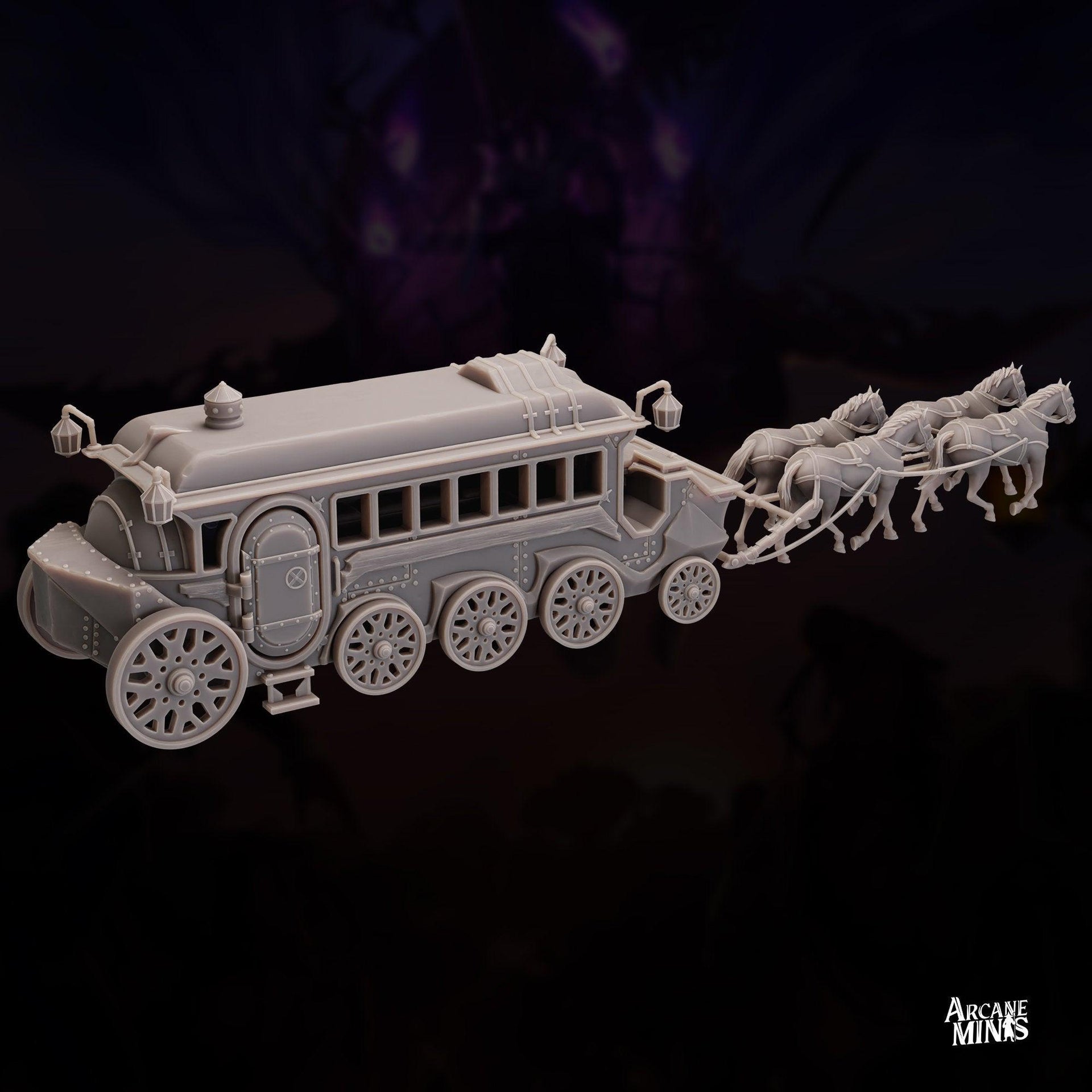 Oras Luxury Carriage - Arcane Minis | 32mm | Raiders of Ruin | Flying | Streampunk | Horse Drawn