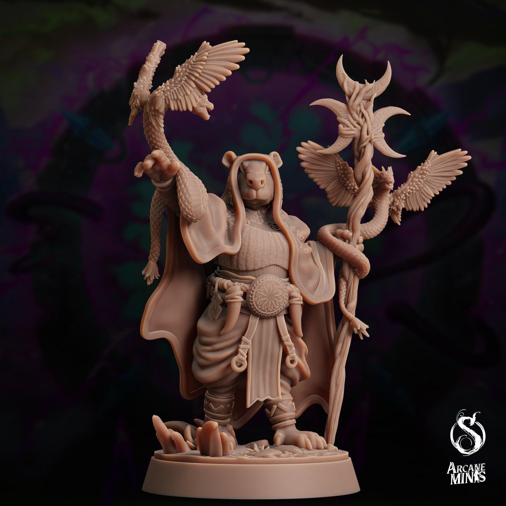 Cappy Druid, Capybara Shaman - Arcane Minis | 32mm | The Skybreaker Chronicles | Capybara folk