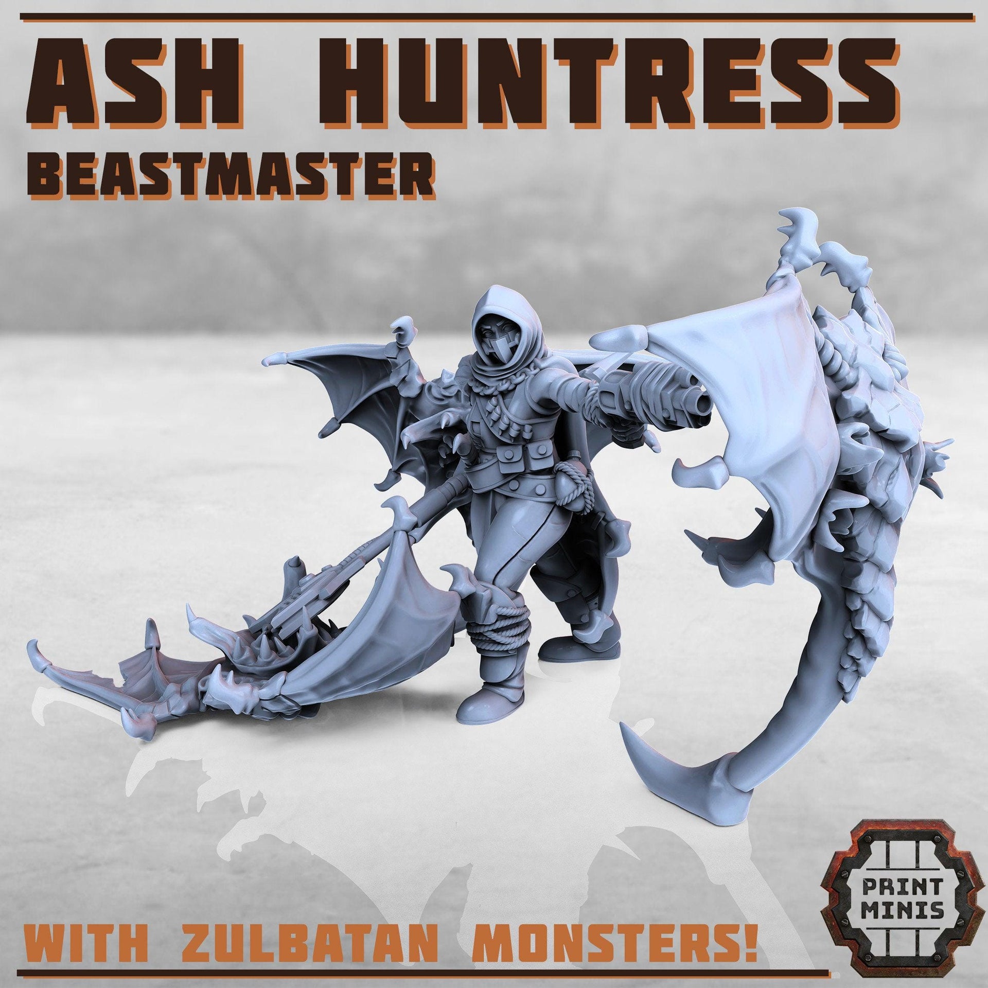 Ash Huntress and Zulbatans, Beastmaster - Print Minis | Sci Fi | Light Infantry | 28mm Heroic | Cultist | Wasteland | Hunter