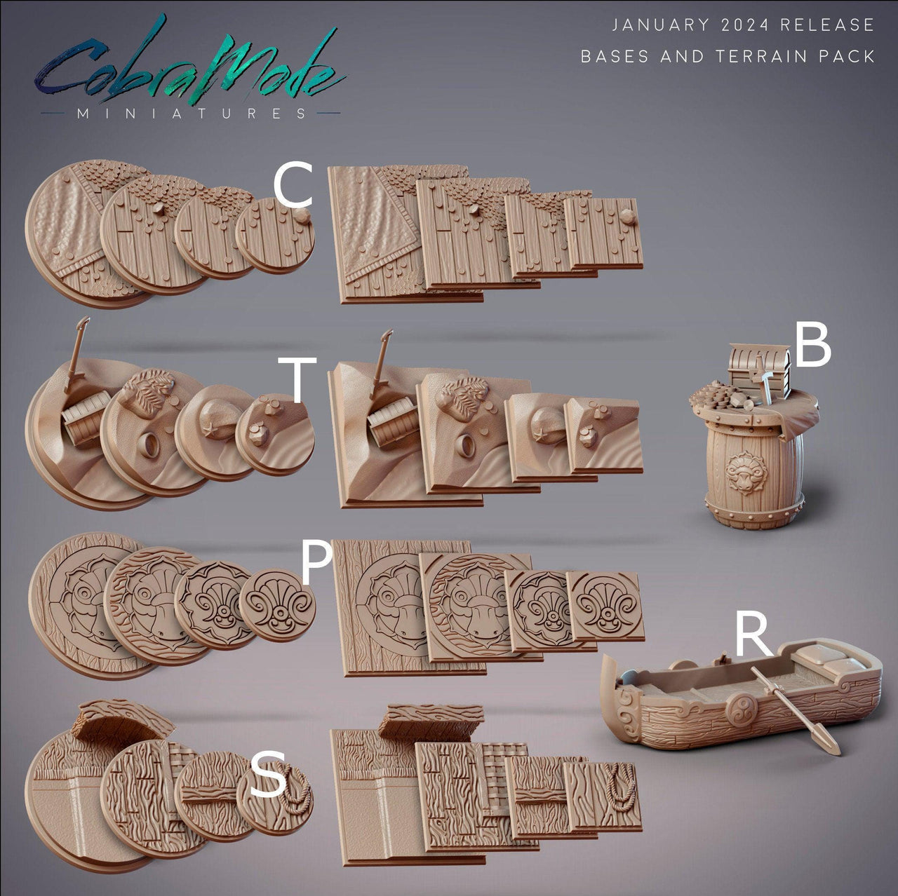 Treasure Island Scatter Terrain - CobraMode | Wargaming | Roleplaying Games | Row boat | Treasure | Barrel