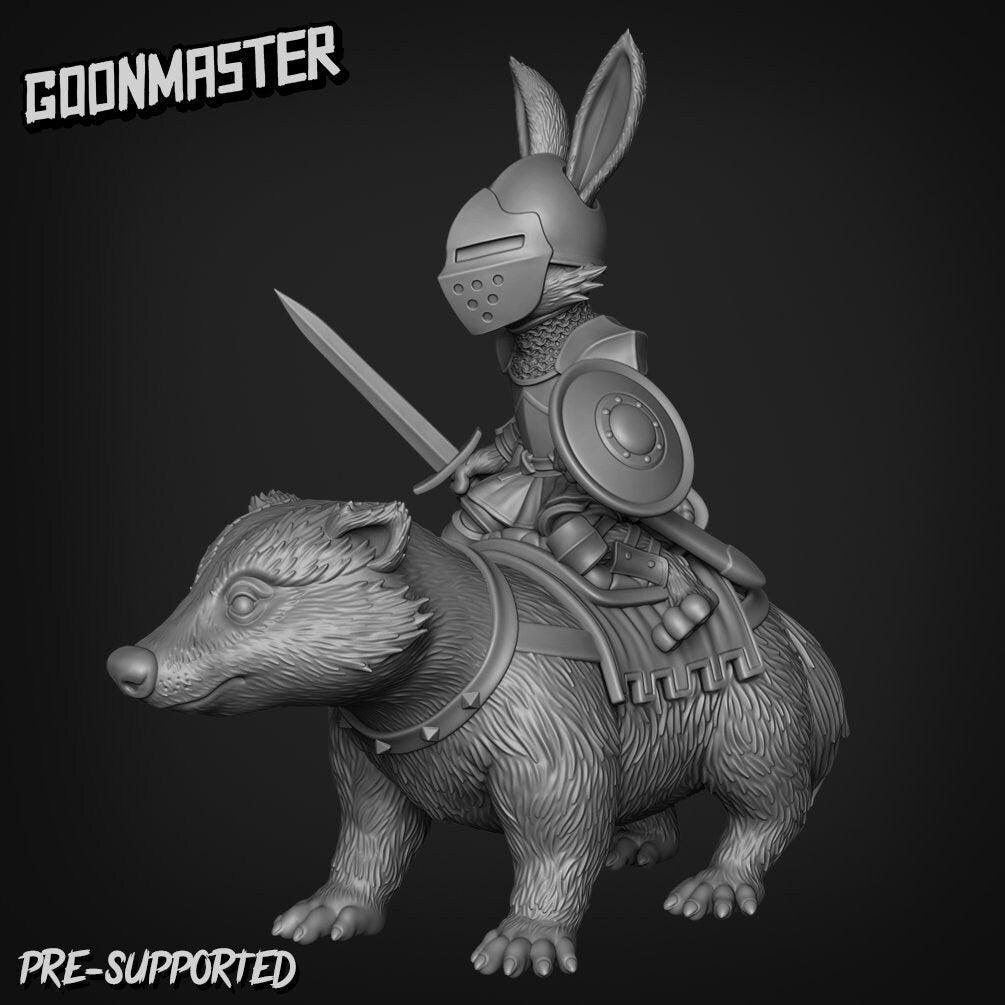 Rabbit Knight Badger Mount - Goonmaster | Bunny Brigade Miniature | Wargaming | Roleplaying Games | 32mm | Cavalry | General